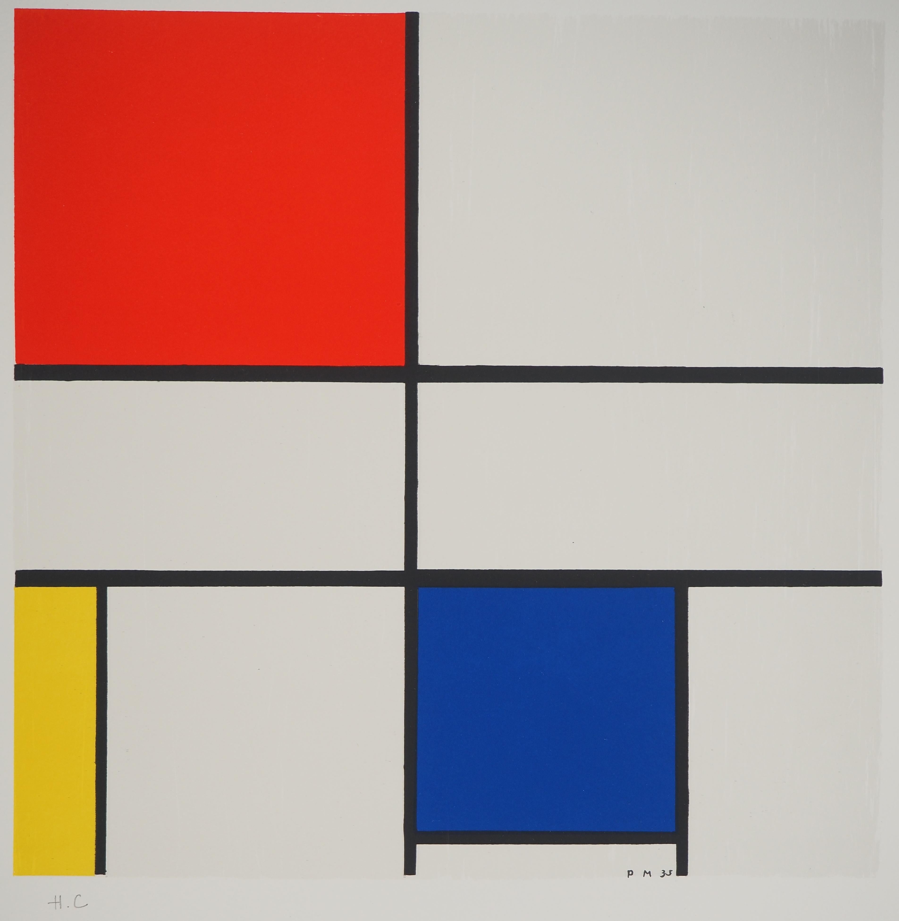 Composition C n°III in Red, Blue and Yellow - Lithograph - Abstract Geometric Print by Piet Mondrian