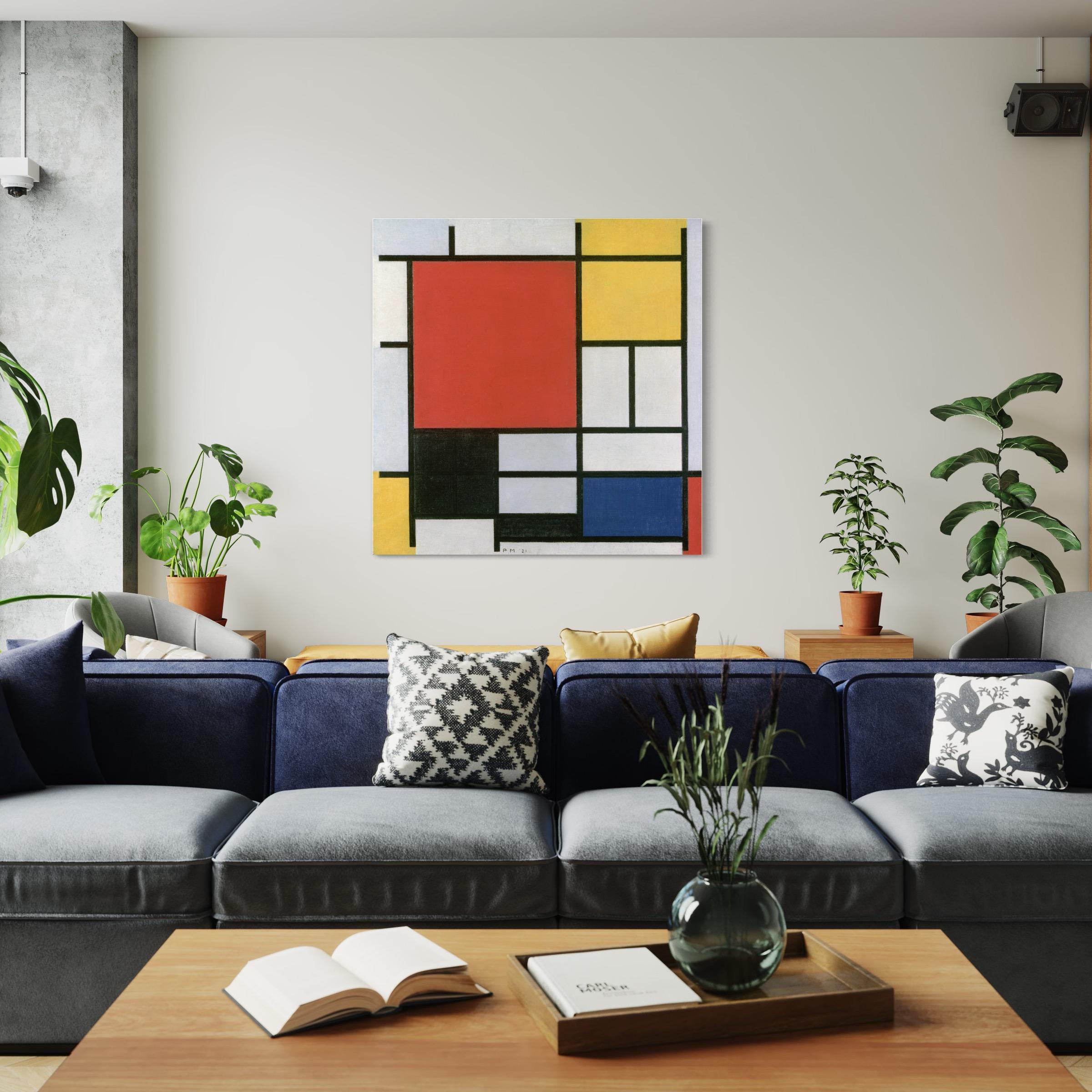 Piet Mondrian Abstract Print - Composition with Large Red Plane, Yellow, Black, Grey and Blue, Abstract Art