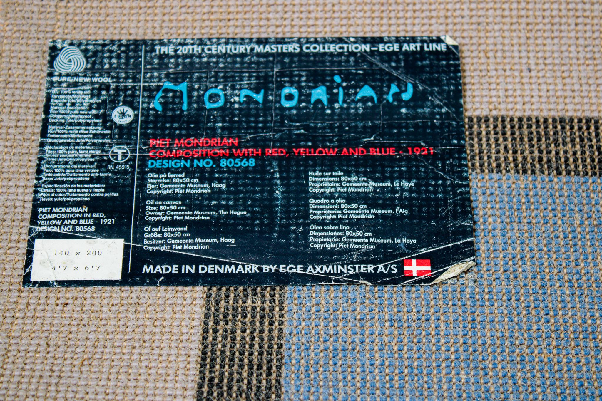 Piet Mondrian Wool Rug by Ege Axminster / 20th Century In Good Condition In Montréal, QC