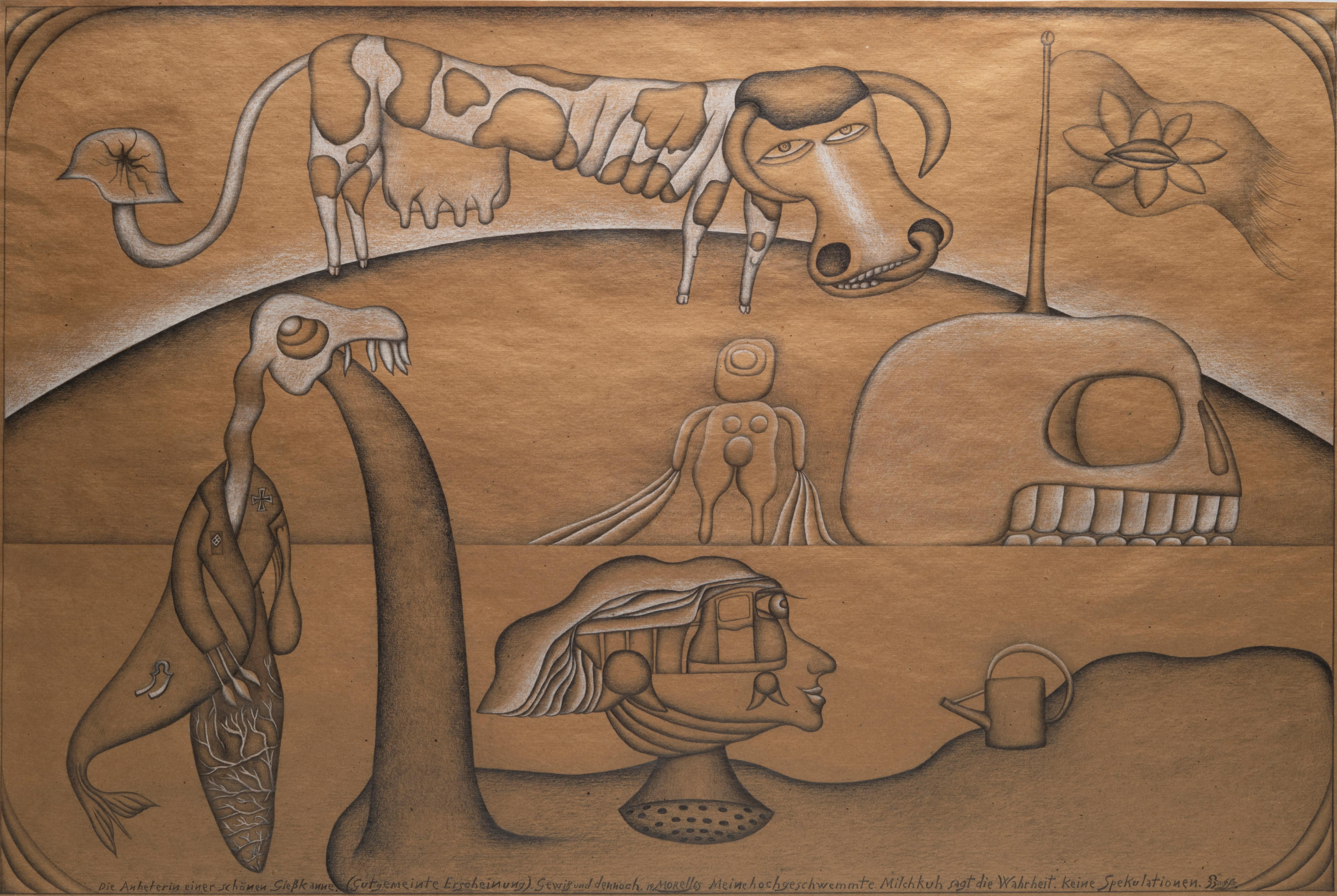 Obra de arte surrealista "El adorador de una hermosa regadera", 1965