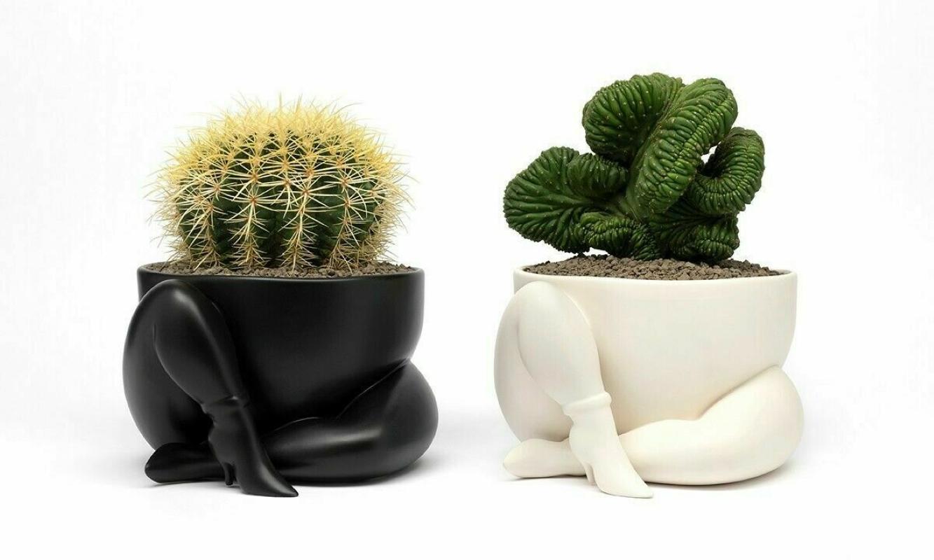 A High Heeled Two Legged Planter Set of 2 (Both Black and White) - Sculpture by Piet Parra 