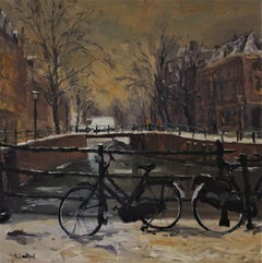 Amsterdam in Winter - Contemporary, Landscape Painting, Oil Paint on Canvas