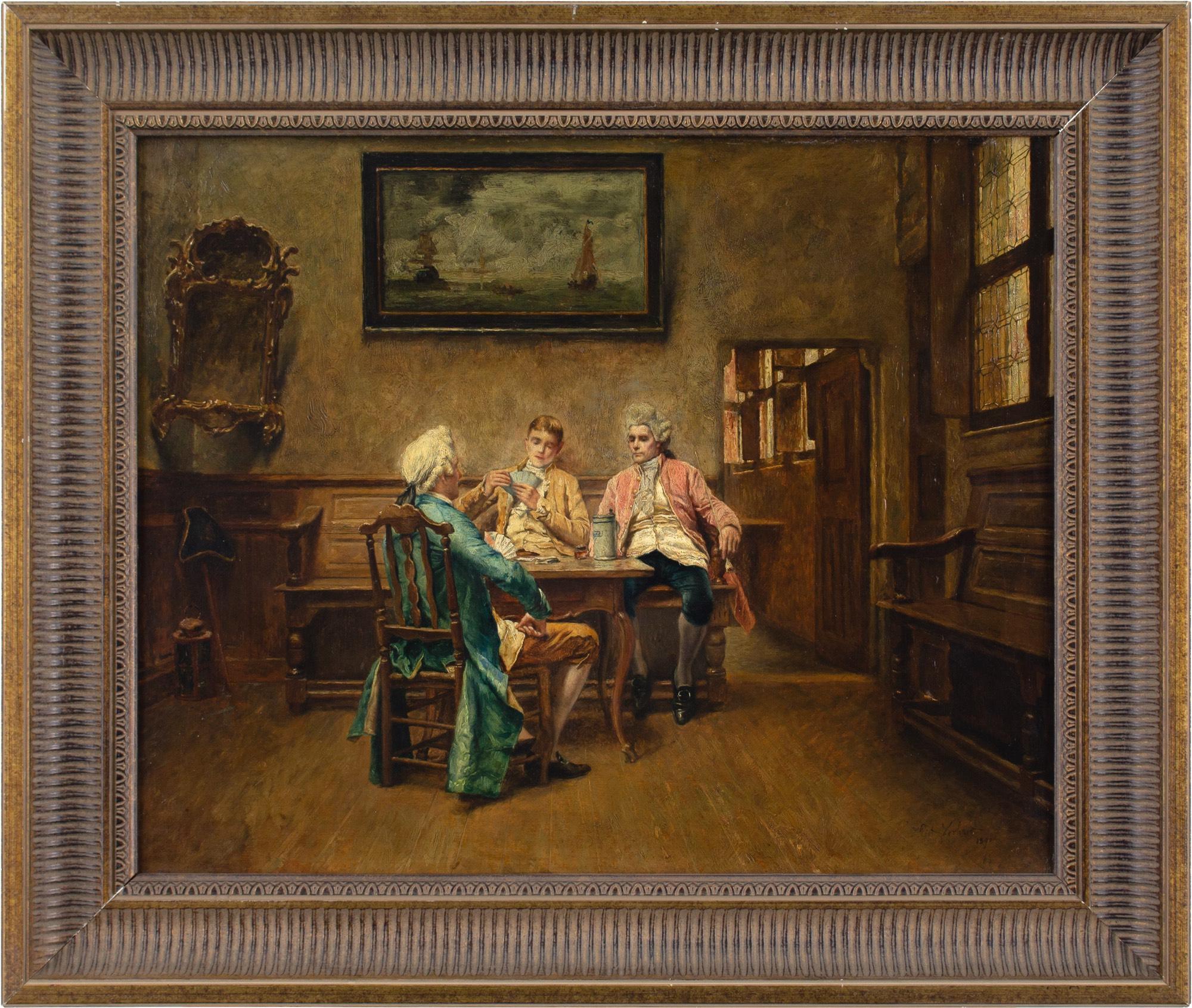 Piet Verhaert, The Card Players, Oil Painting 