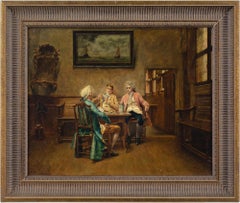 Antique Piet Verhaert, The Card Players, Oil Painting 