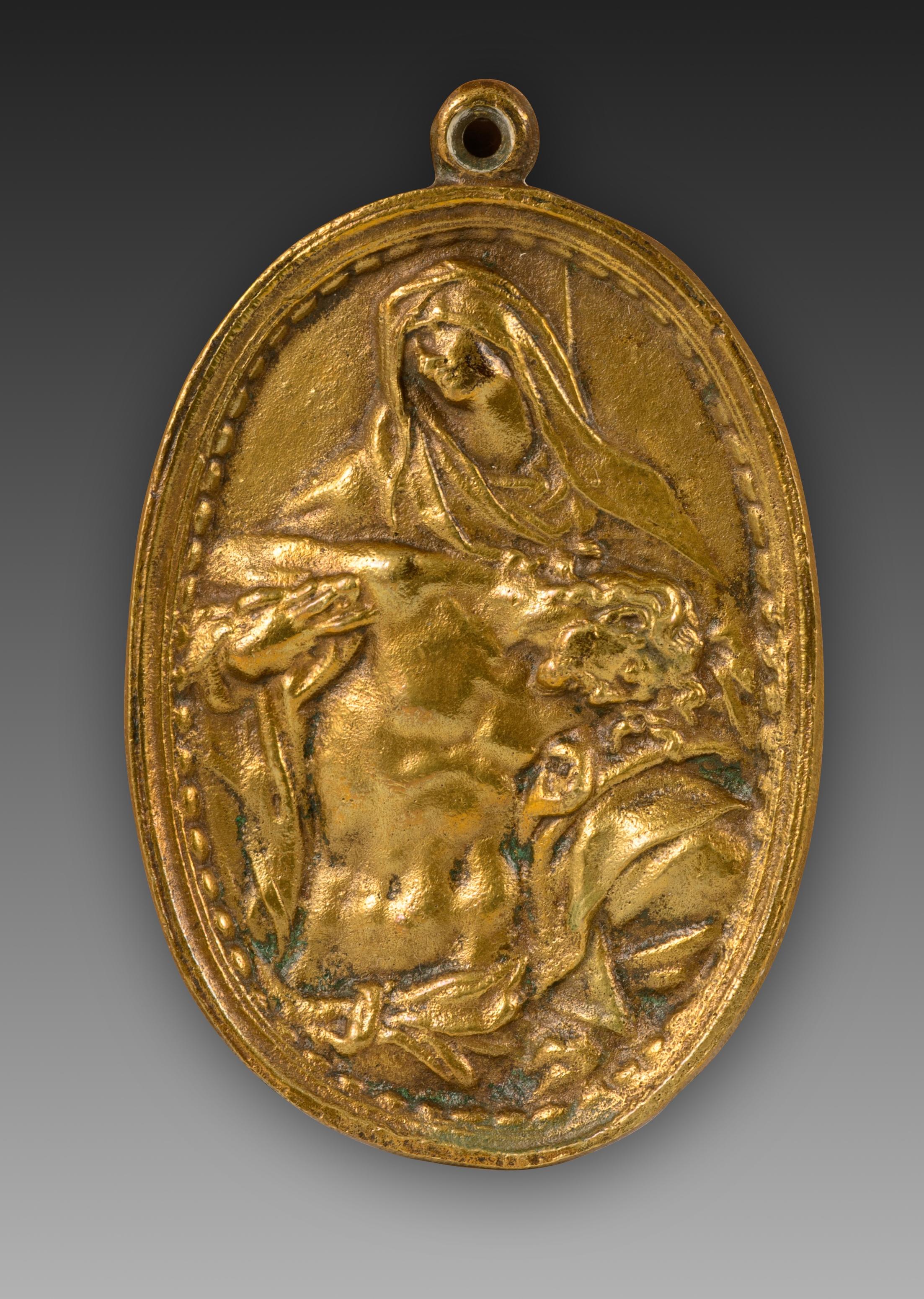 Pietà, Andachtstafel. Bronze. Spanish School, 17. Jahrhundert, nach dem Vorbild der Mo (Barock) im Angebot