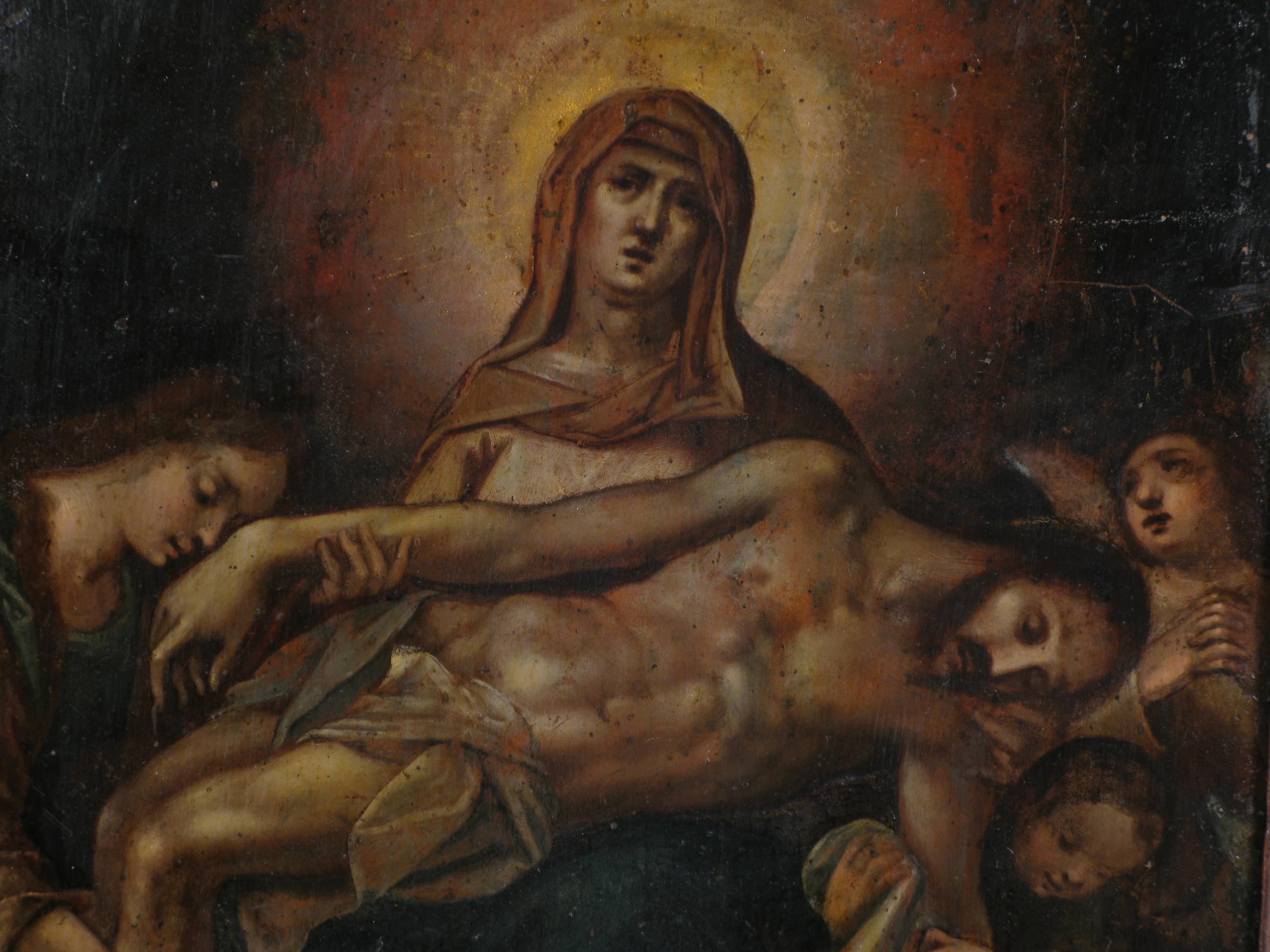 Italian Pieta, oil painting on copper,  Northern Italy, 17th century For Sale