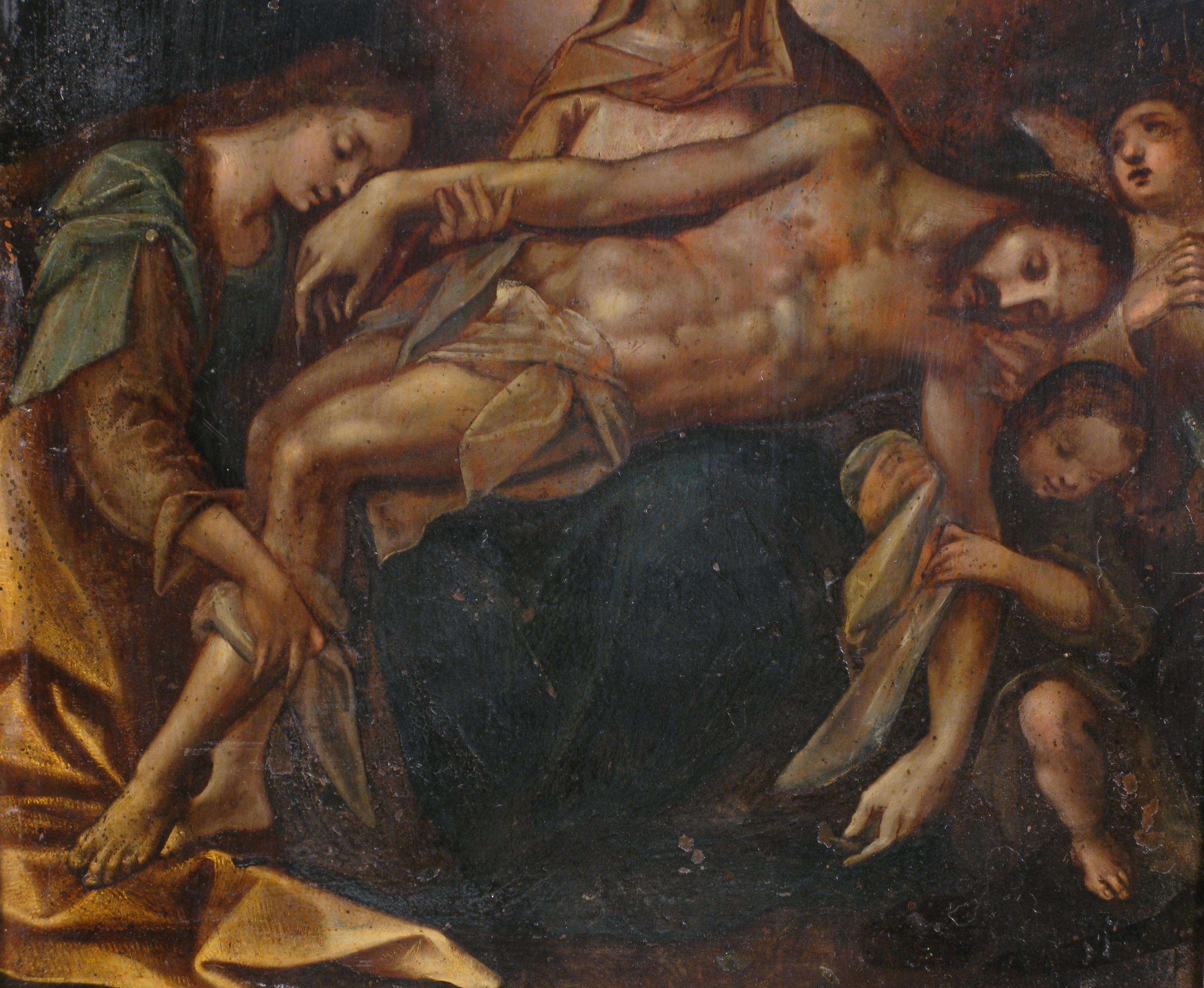 Italian Piéta, peinture à l'huile sur cuivre,  Italie du Nord, XVIIe siècle en vente