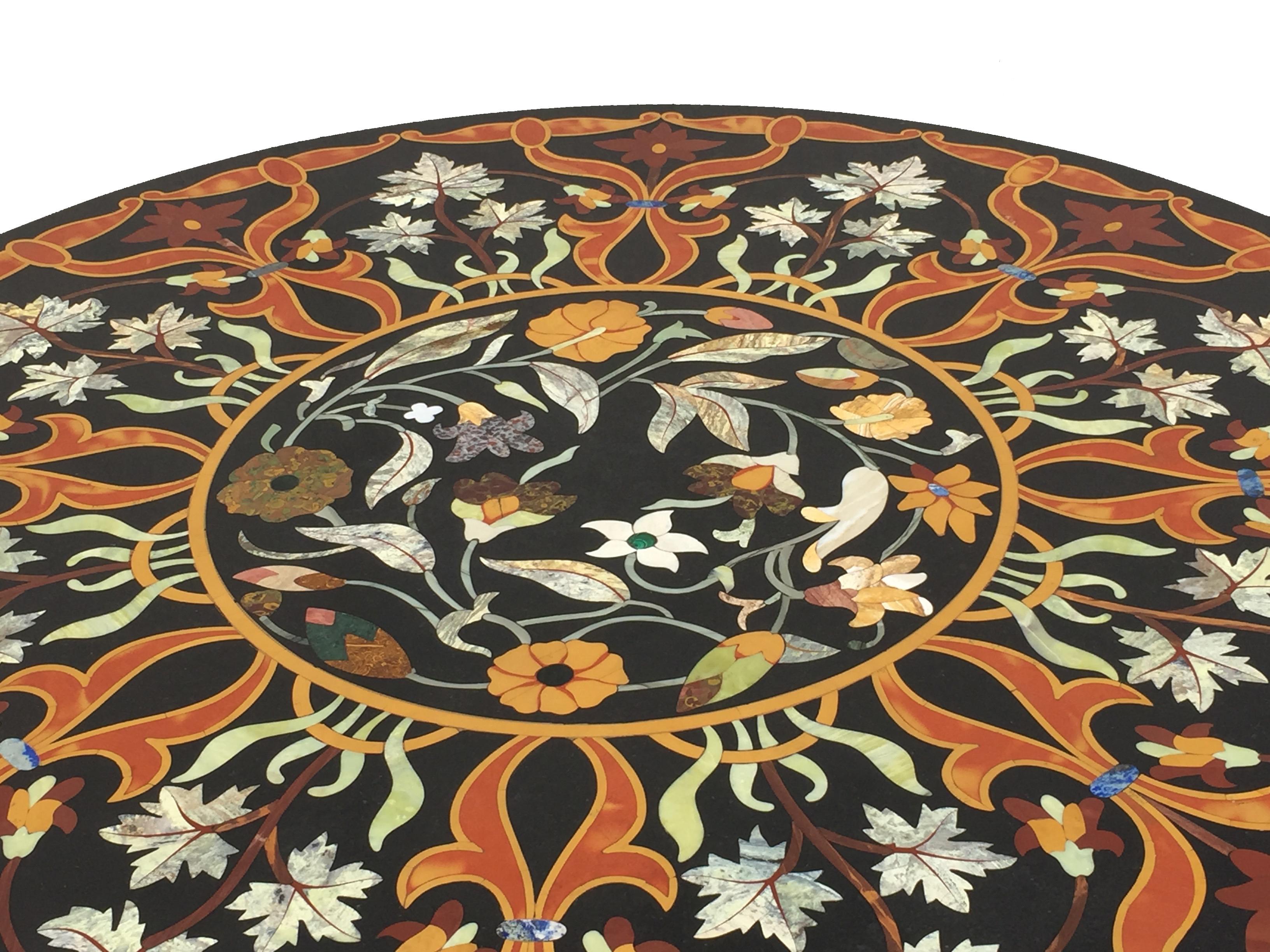 Inlay Pietra Dura Inlaid Stone and Wrought Iron Garden or Center Table, Italian 1930s