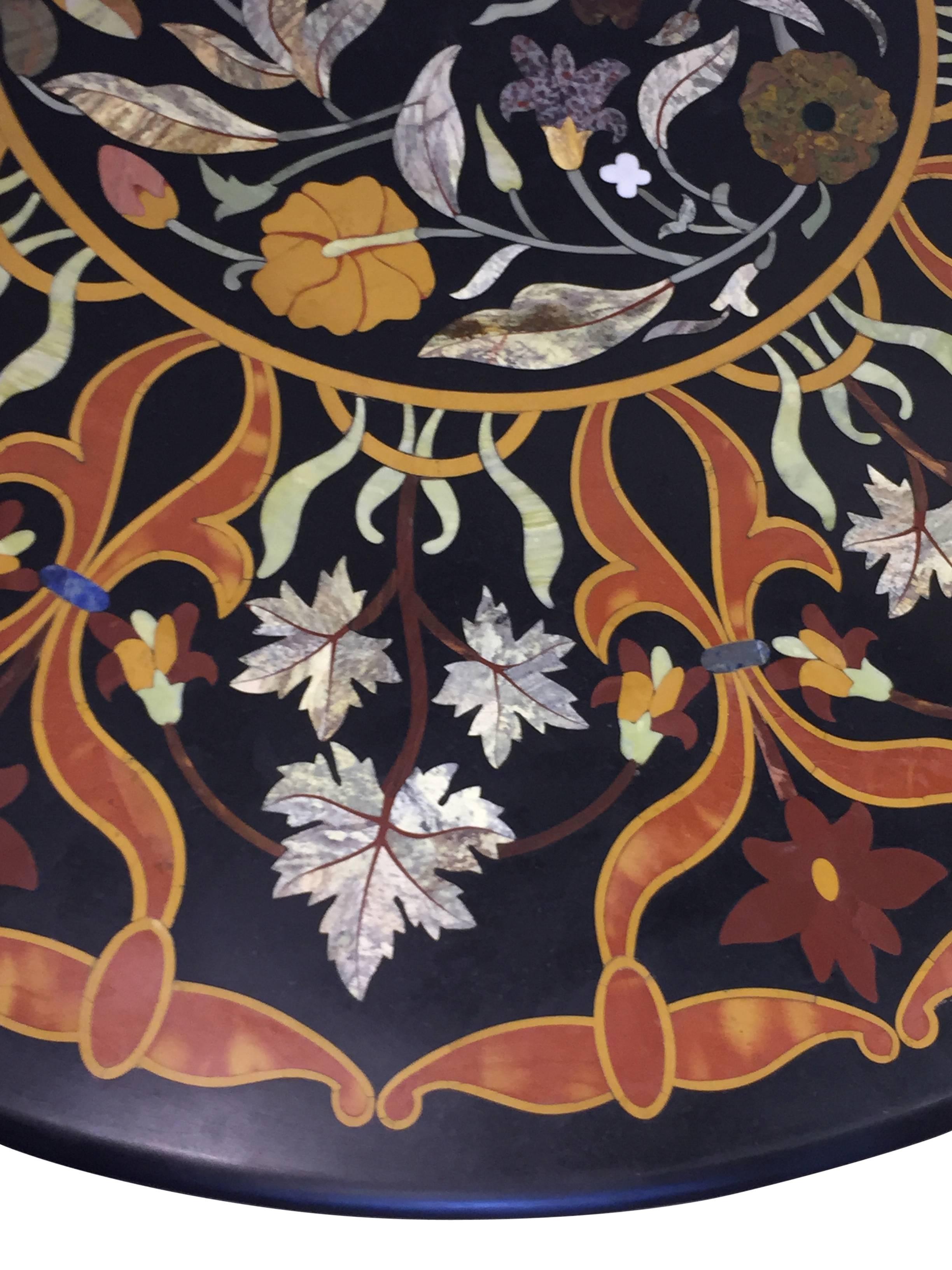 Pietra Dura Inlaid Stone and Wrought Iron Garden or Center Table, Italian 1930s In Excellent Condition In San Francisco, CA
