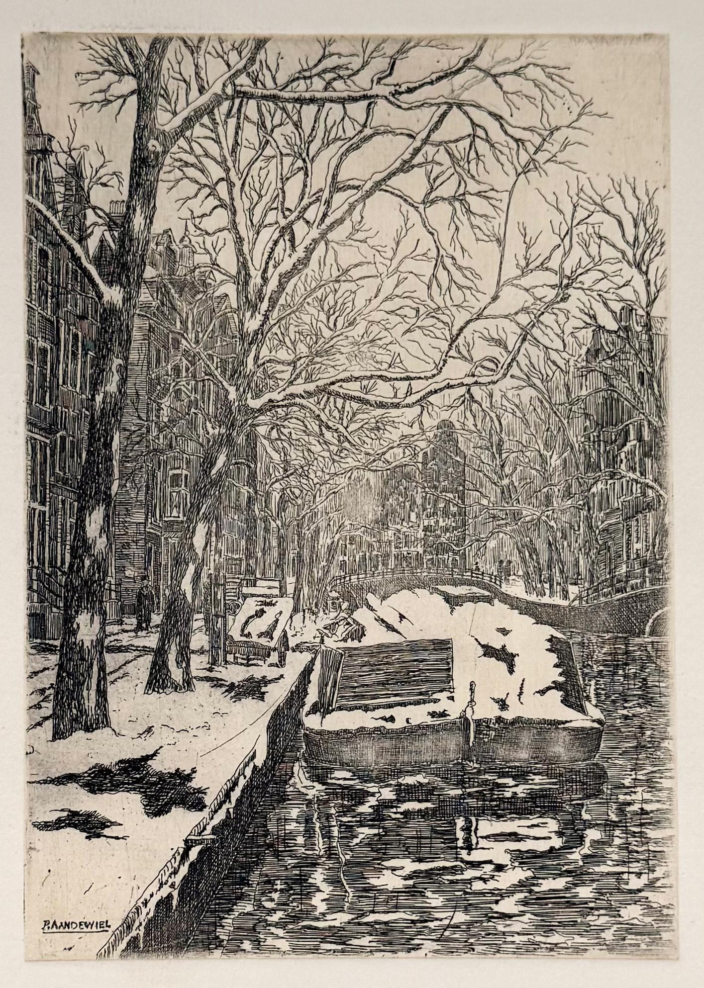 Pieter Aandewiel Figurative Print - Reguliersracht during winter, Amsterdam