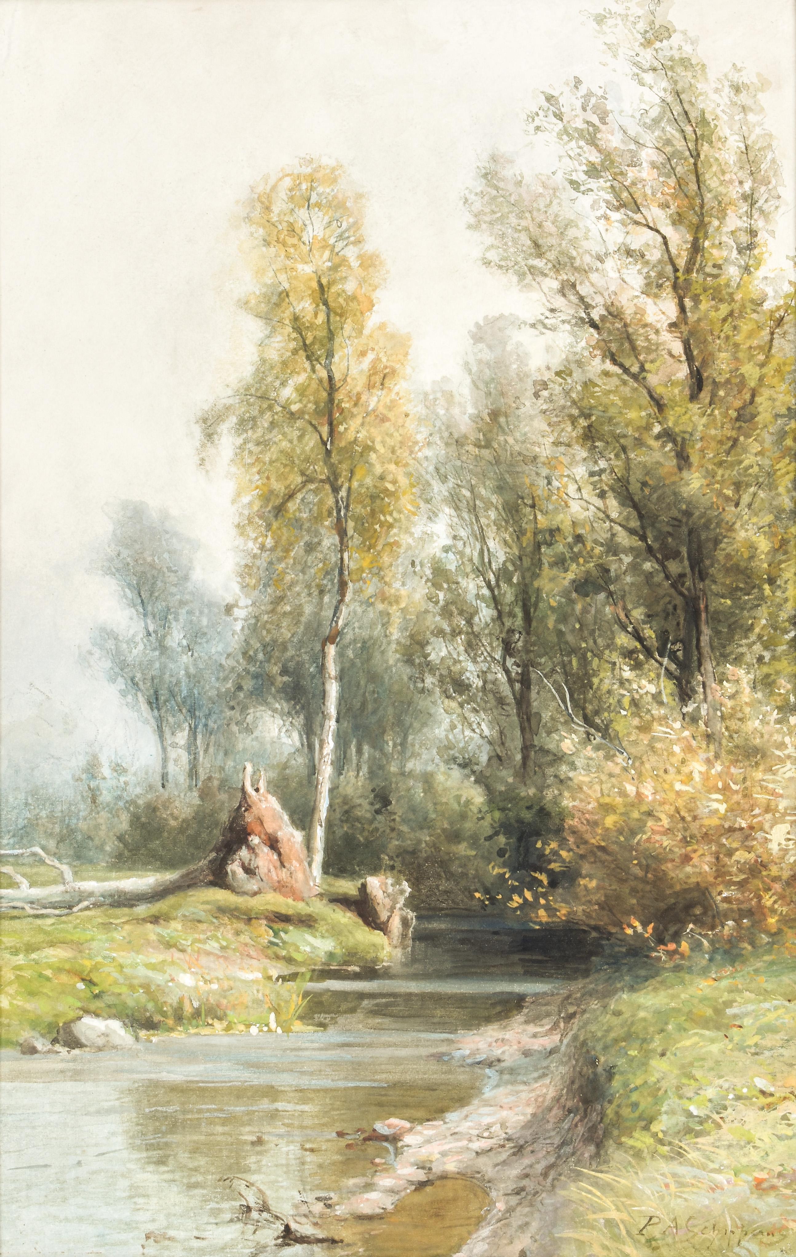 Pieter Adrianus Schipperus Landscape Art - Stream through the forest - Pieter Schipperus - Dutch - Landscape - Romantic