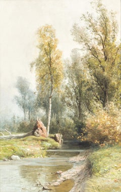 Stream through the forest - Pieter Schipperus - Dutch - Landscape - Romantic