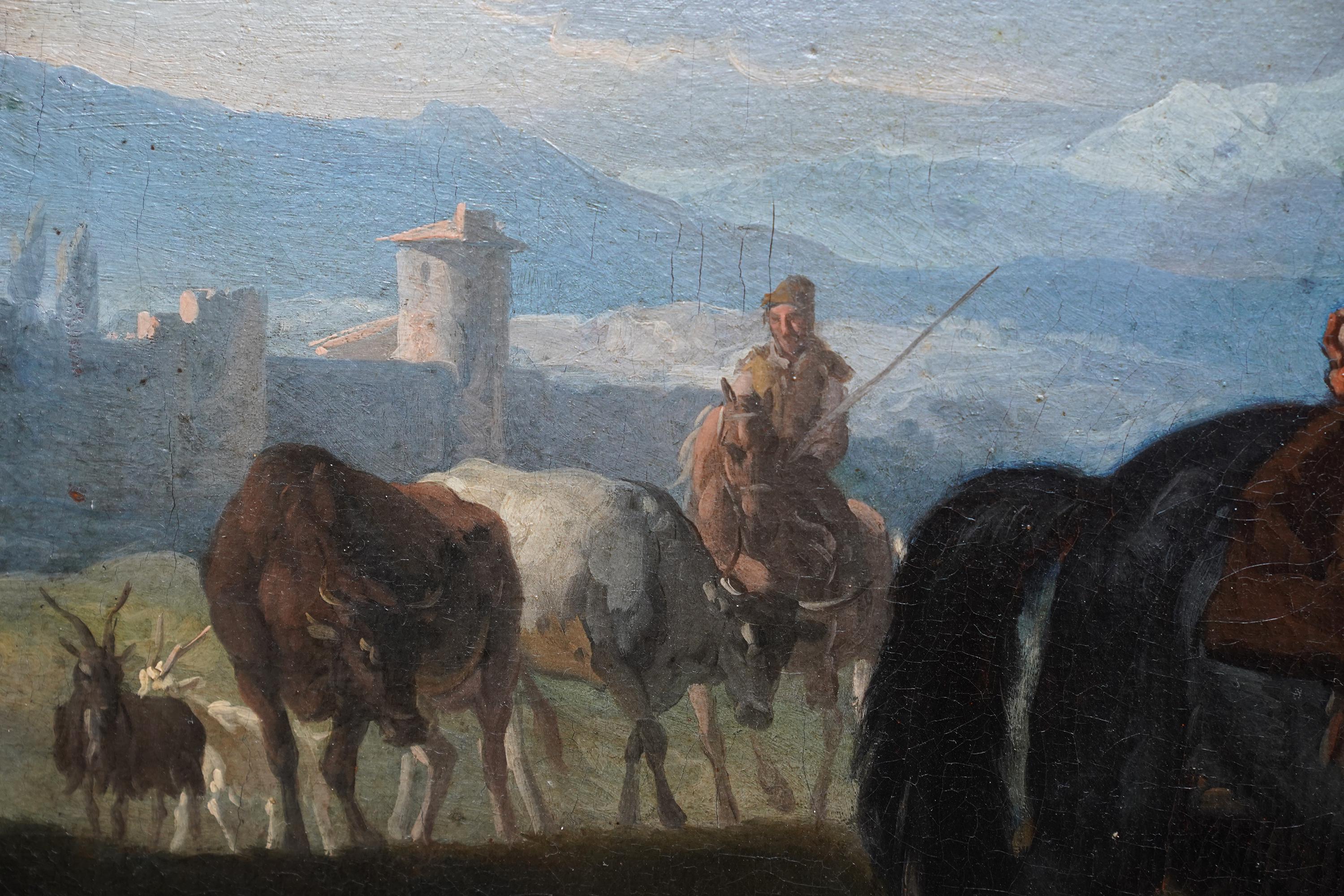 Voyageurs et calèche dans un paysage hollandais du 17e siècle  Peinture à l'huile de l'âge doré en vente 8