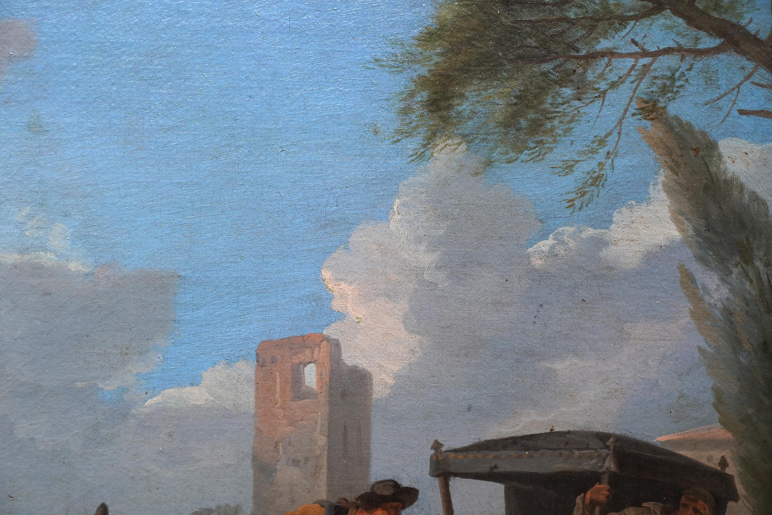 Voyageurs et calèche dans un paysage hollandais du 17e siècle  Peinture à l'huile de l'âge doré en vente 9