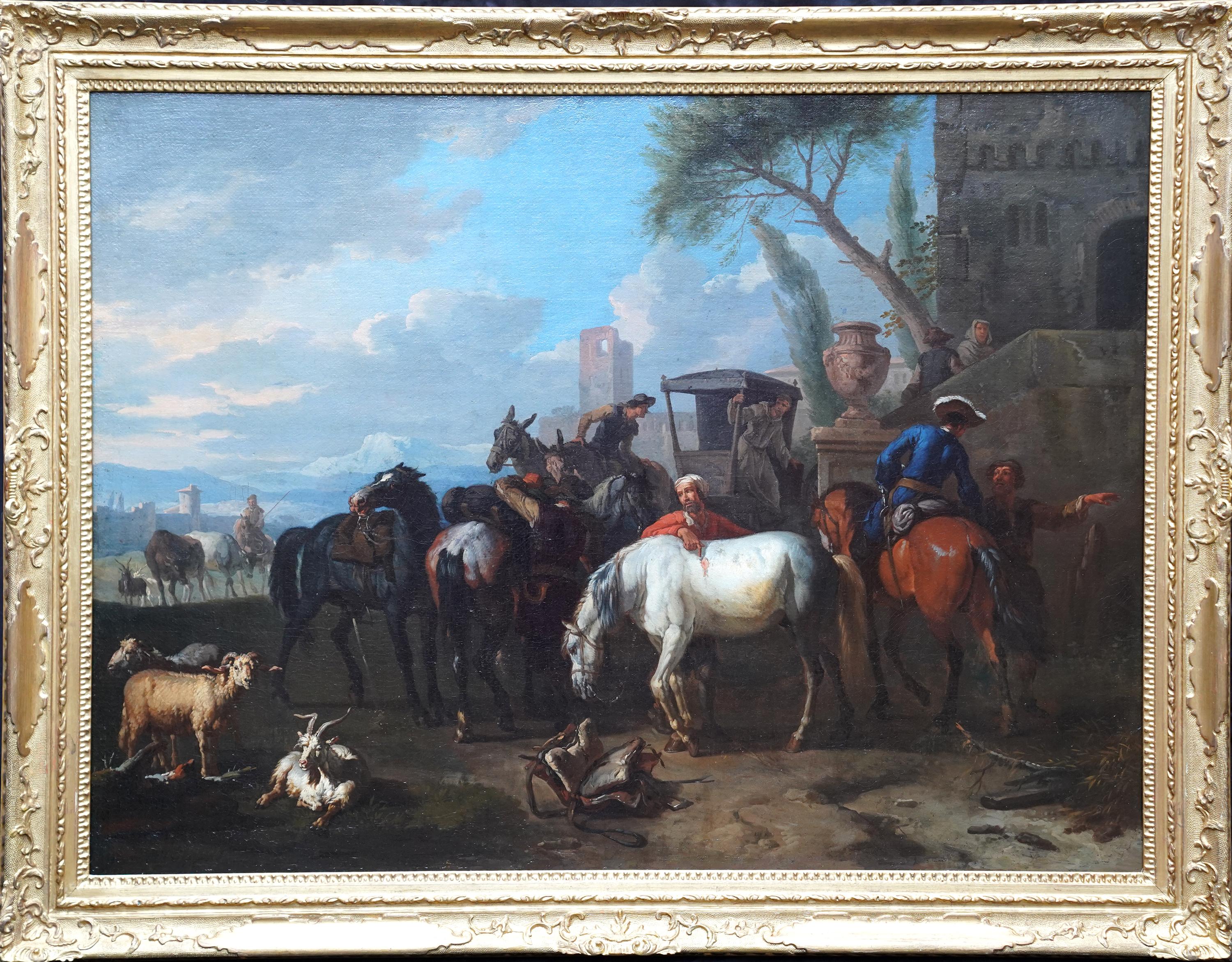 Voyageurs et calèche dans un paysage hollandais du 17e siècle  Peinture à l'huile de l'âge doré en vente 12
