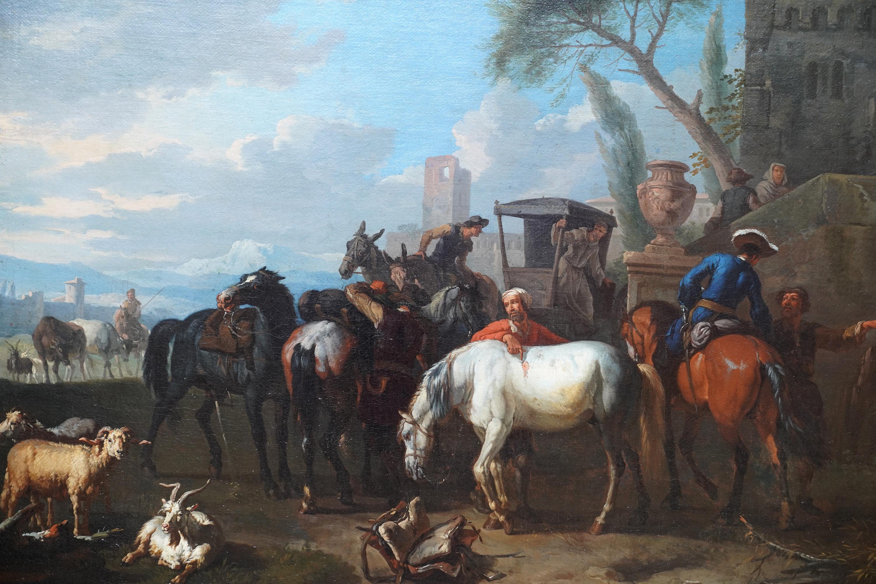 Travellers and Carriage in Landscape Dutch 17th century  Golden Age oil painting - Old Masters Painting by Pieter Bodding Van Laer