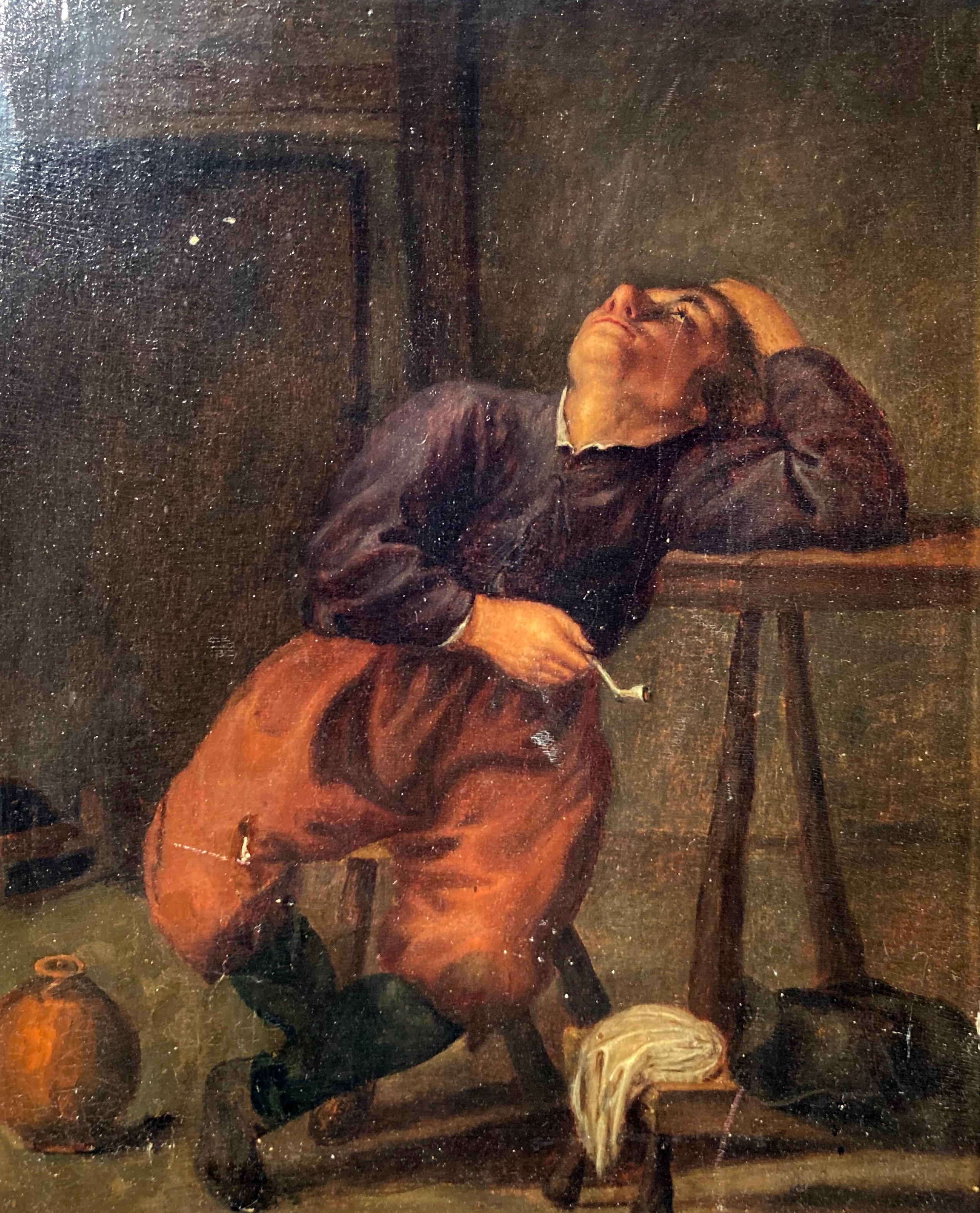 Follower of Boel, Pipe Smoking Man in an Inn, Dutch Golden Age, Old Master - Painting by Pieter Boel