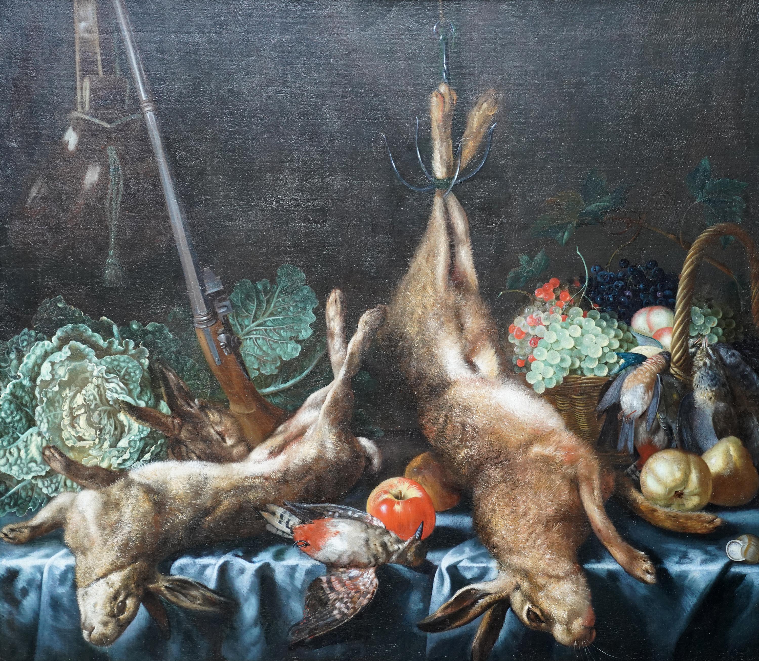 Still Life with Game, Fruit and Veg - Flemish 17thC Old Master art oil painting For Sale 7