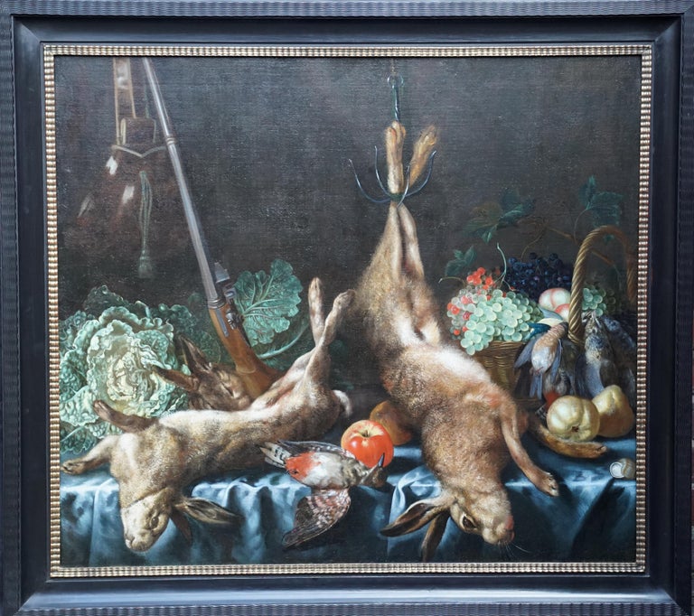 Still Life with Game, Fruit and Veg - Flemish 17thC Old Master art oil painting For Sale 9