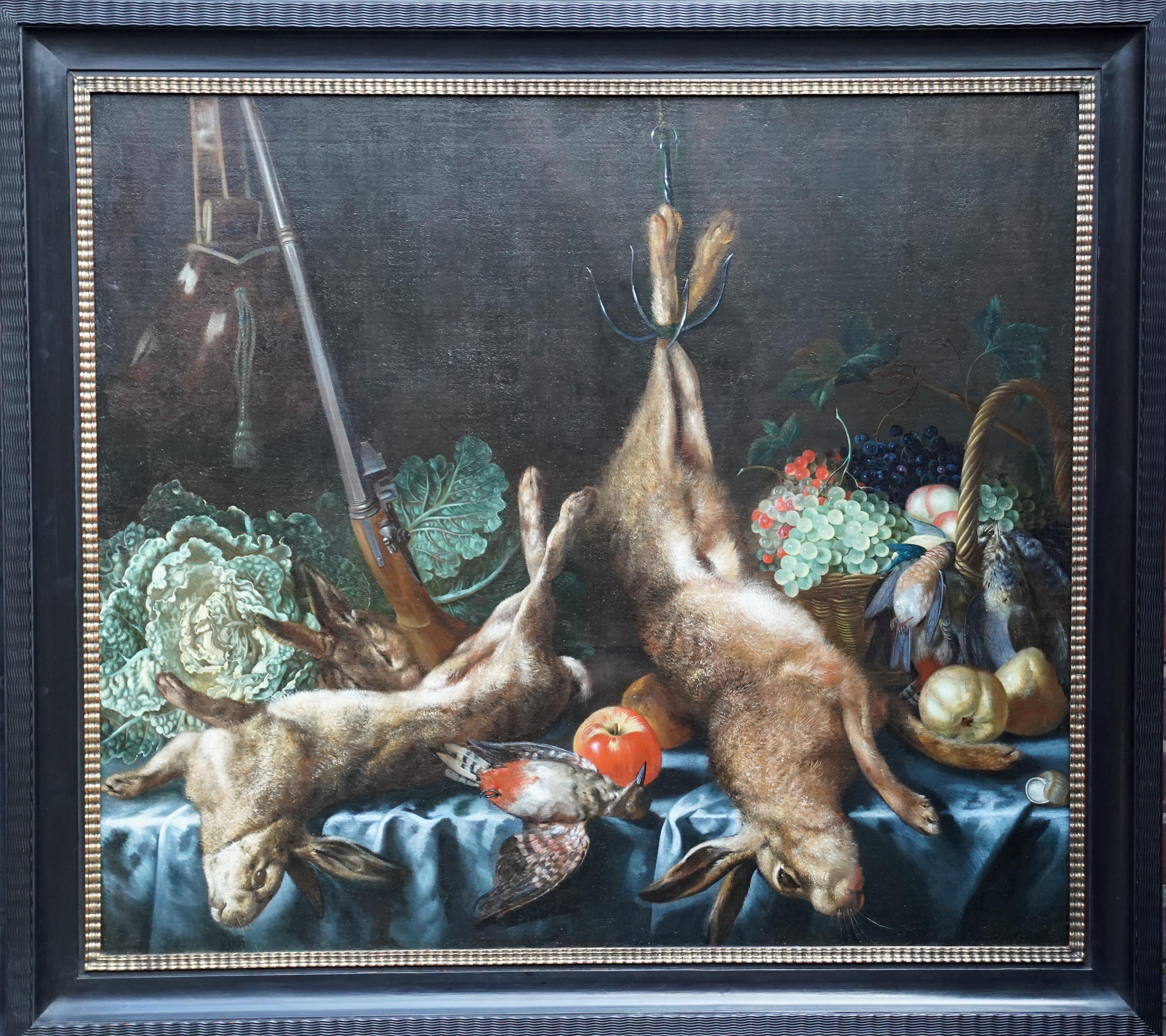 Still Life with Game, Fruit and Veg - Flemish 17thC Old Master art oil painting For Sale 8