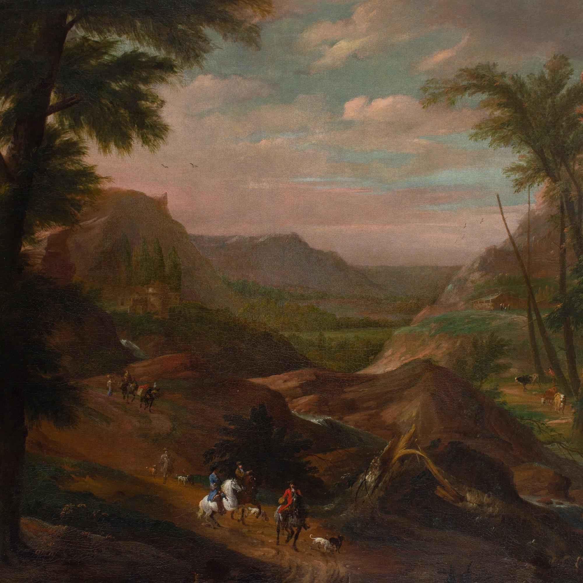 Pieter Bout & Adriaen Frans Boudewyns, Paysage rhénan étendu en vente 7