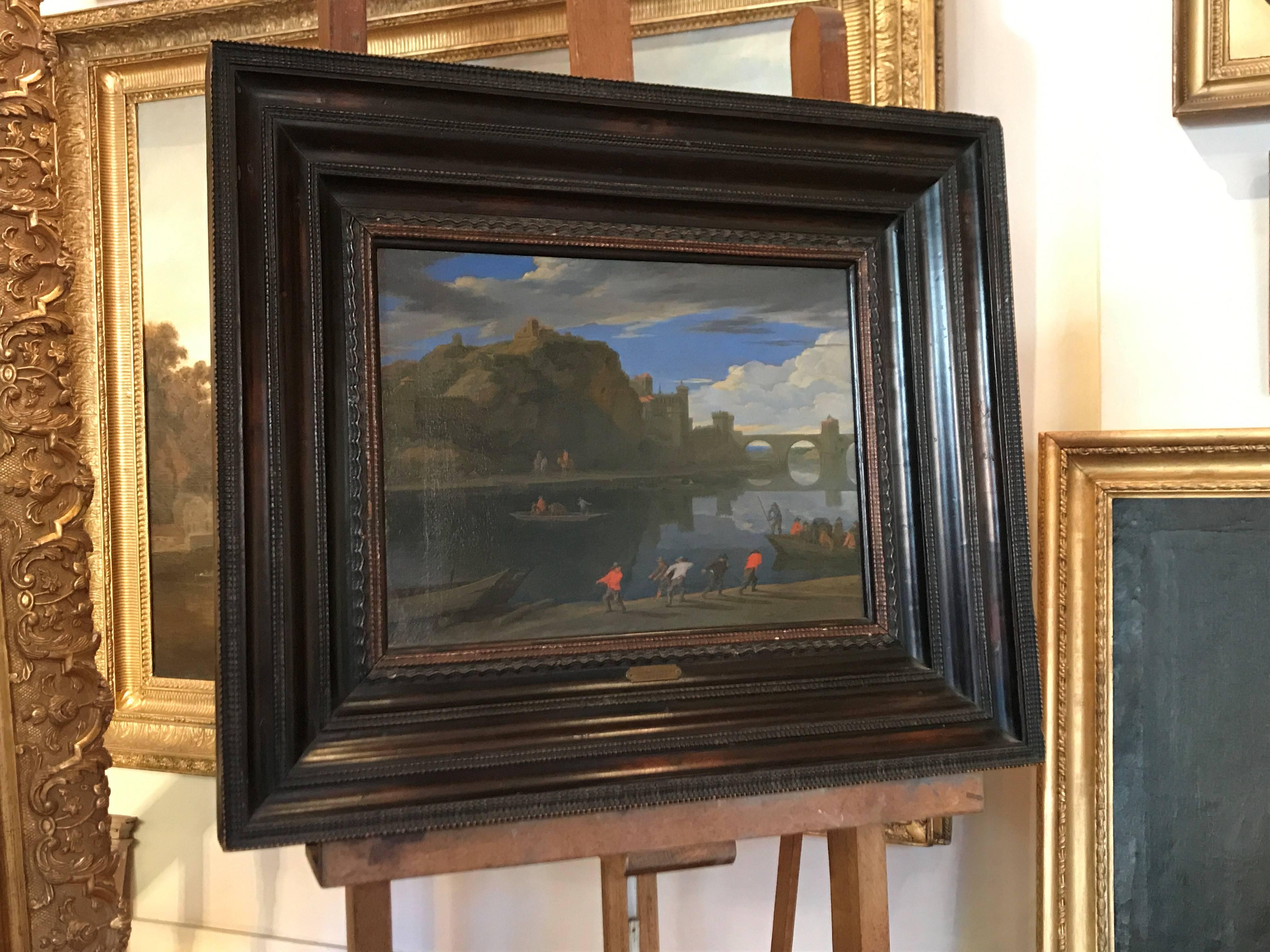 Pittura a olio di paesaggio con 