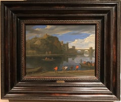 Antique Oil Painting of Landscape with 'The Papal Palace at Avignon'