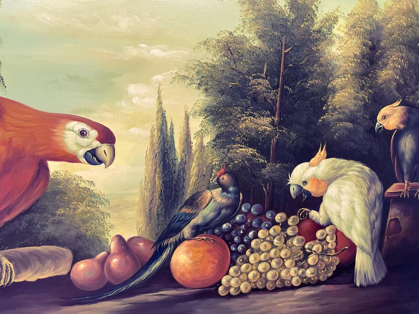D'après Pieter Casteels III (1684-1749), Timeless, oiseaux et fruits exotiques - Painting de Pieter Cassteels III