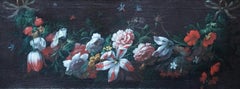 Still Life Garland of Flowers - Flemish 18thC art Old Master floral oil painting