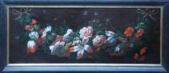 Used Still Life Garland of Flowers - Flemish 18thC art Old Master floral oil painting