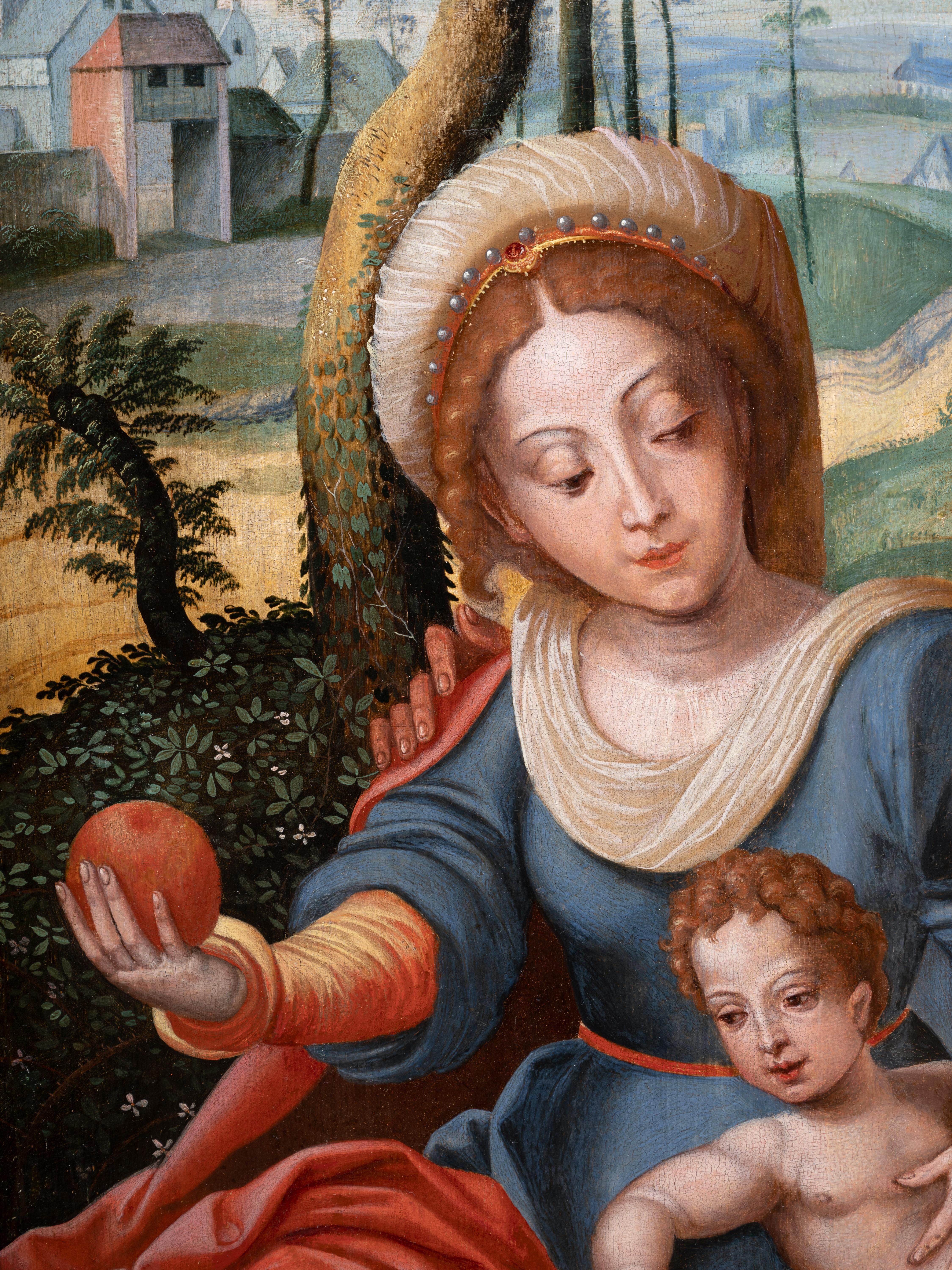 XVI secolo, fiammingo, Sacra Famiglia, bottega di P. Coecke Van Aelst (1502-1550) - Painting Antichi maestri di Pieter Coecke Van Aelst