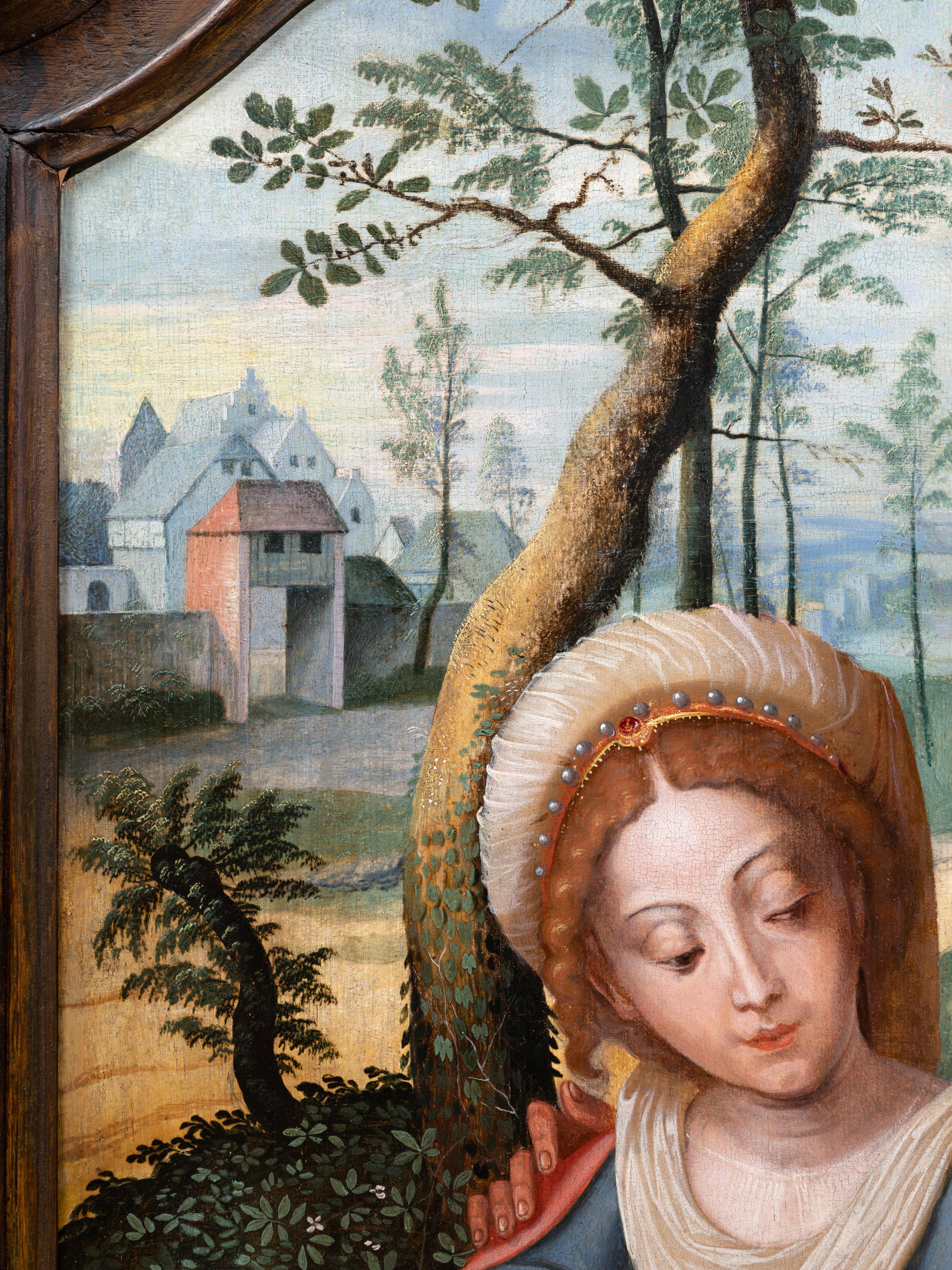 16th century Flemish, Holy Family, workshop of P. Coecke Van Aelst (1502-1550) For Sale 2
