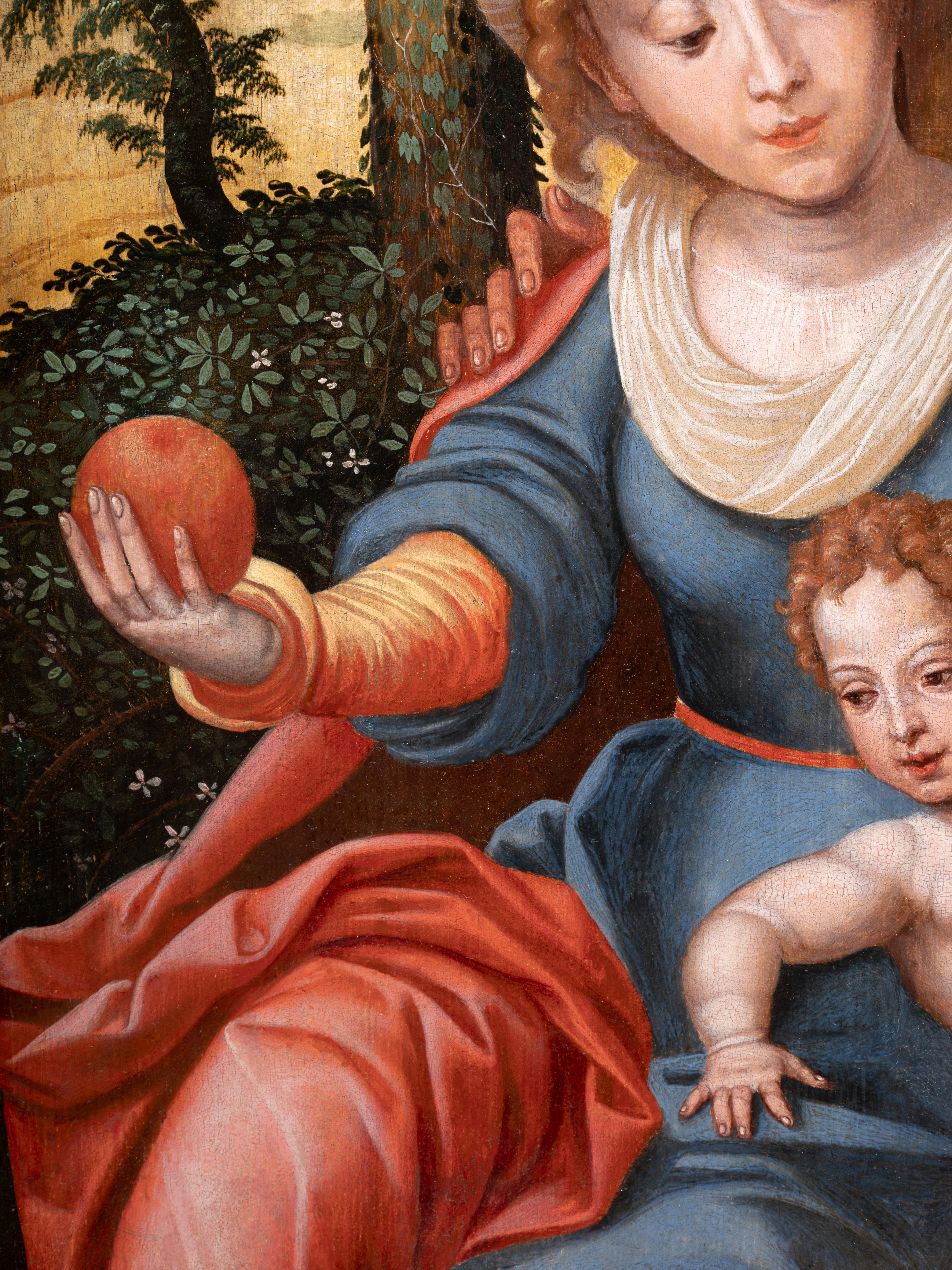 16th century Flemish, Holy Family, workshop of P. Coecke Van Aelst (1502-1550) For Sale 3