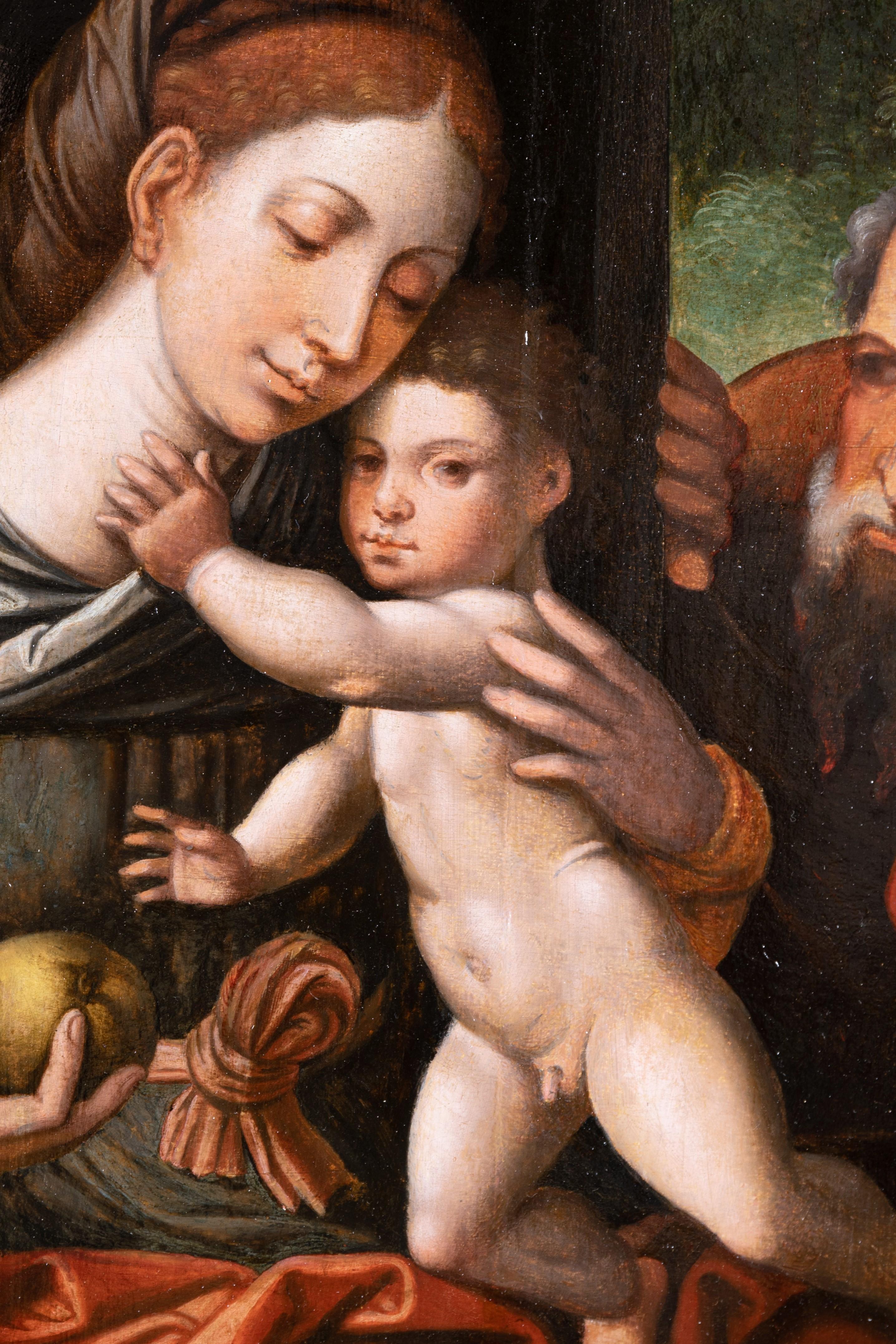 16. Jahrhundert. Flämische Schule der Heiligen Familie – Werkstatt Pieter Coecke Van Aelst im Angebot 4