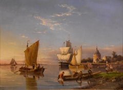 Oil painting by Pieter Cornelis Dommersen “Hoorn on the Juiderzee”