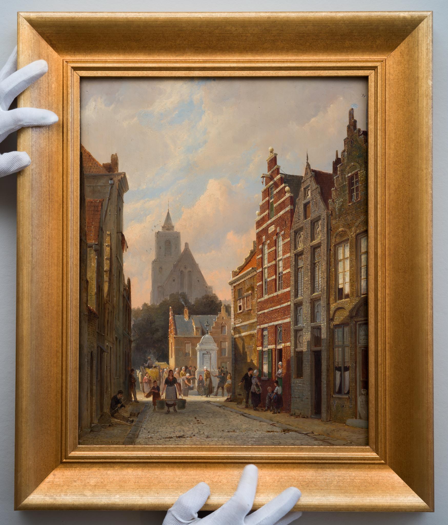 Utrecht, A Day on St. Gertrude's Place (1880) von Pieter Cornelis Dommershuijzen – Painting von Dommersen, Pieter Cornelis