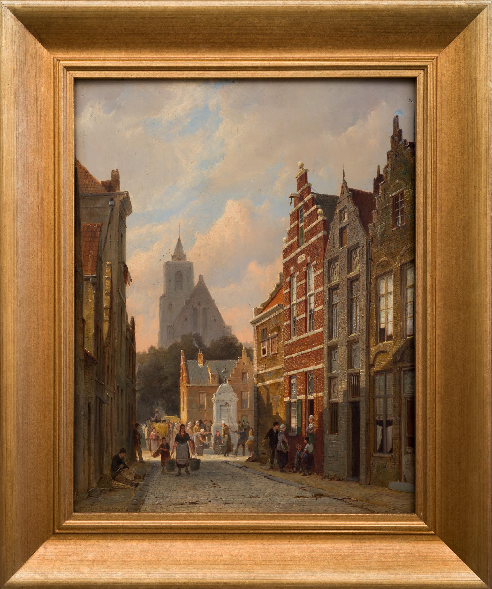 Dommersen, Pieter Cornelis Landscape Painting – Utrecht, A Day on St. Gertrude's Place (1880) von Pieter Cornelis Dommershuijzen