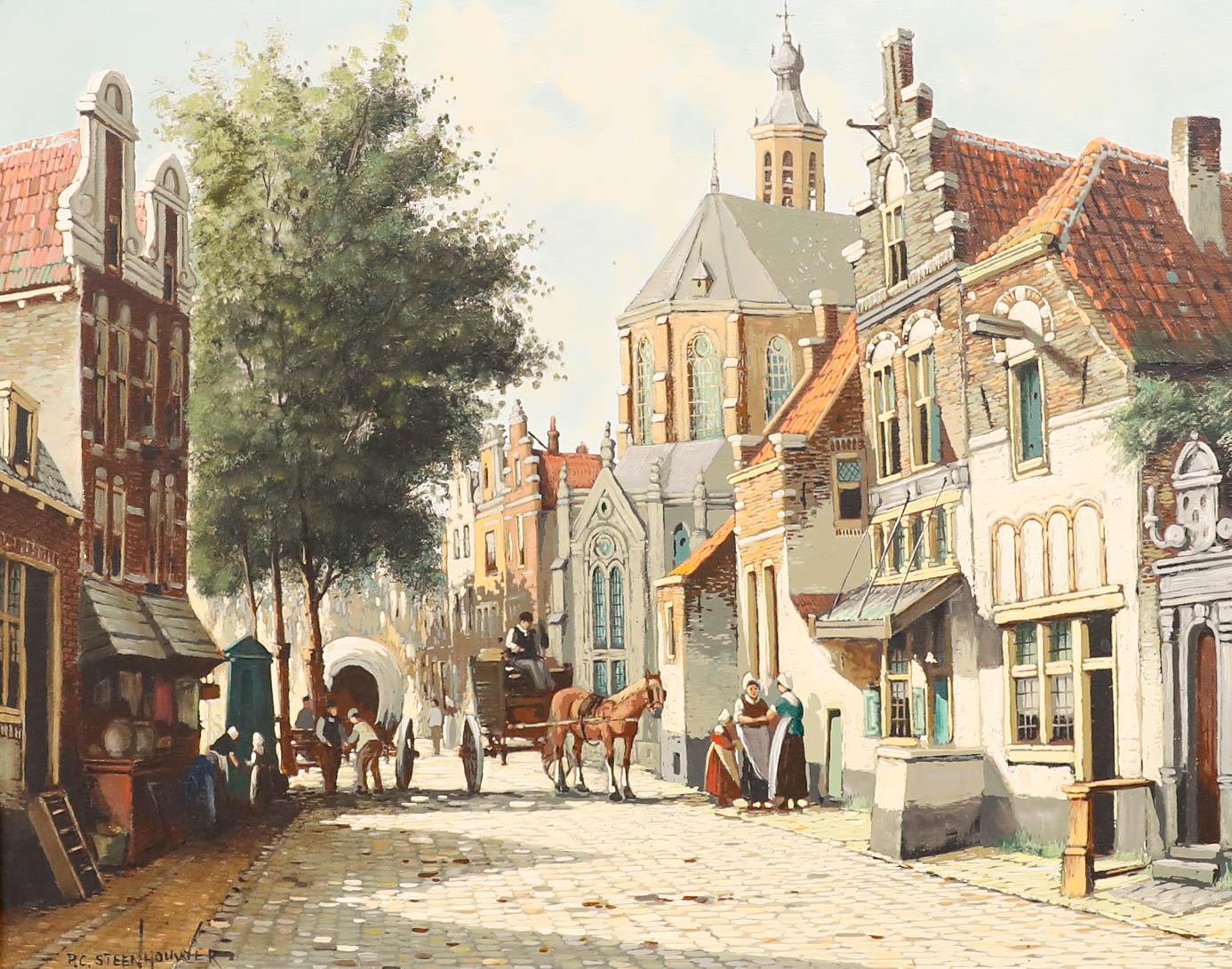 Pieter Cornelis Steenhouwer (1896-1972) - Olio della metà del XX secolo, Strada acciottolata in vendita 1