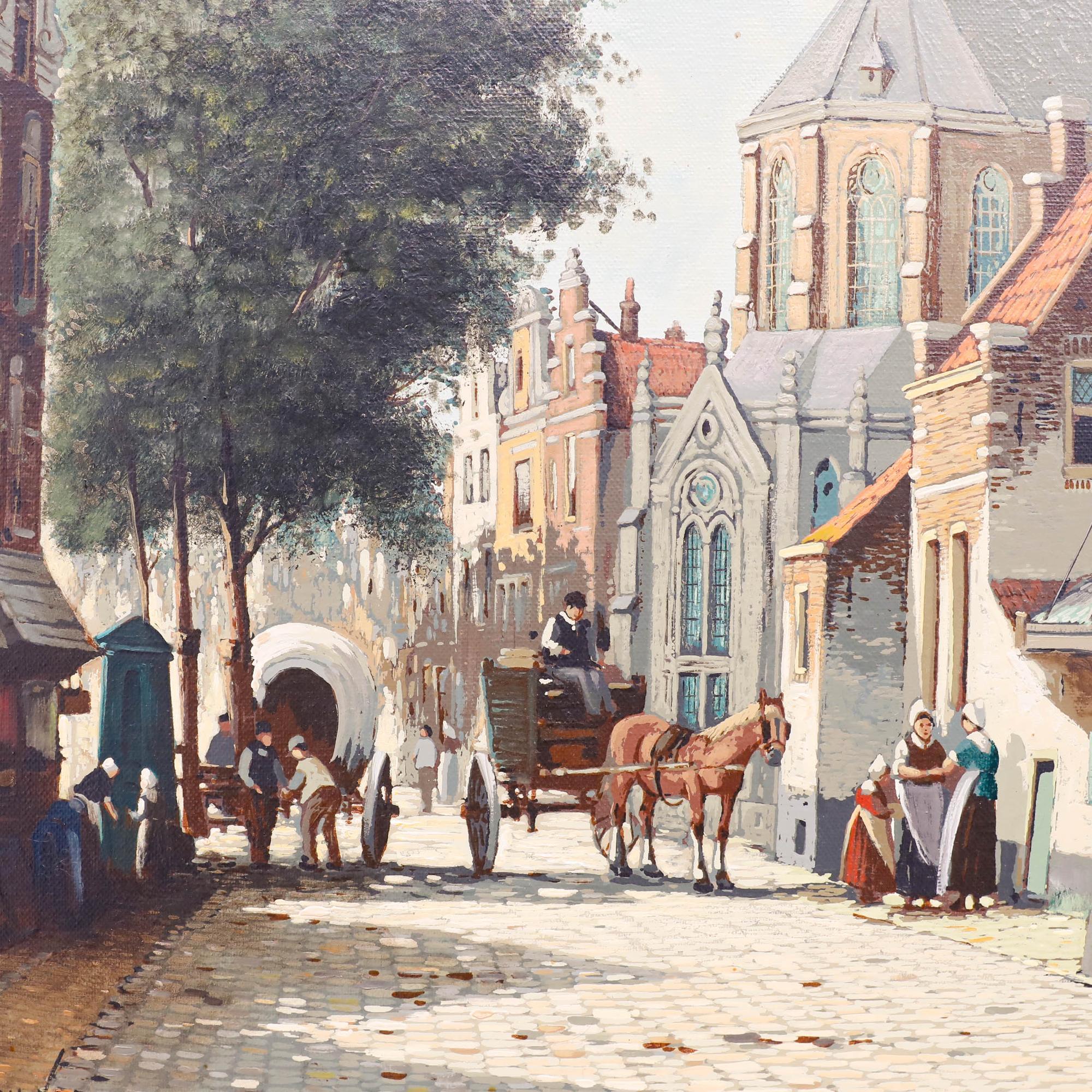 Pieter Cornelis Steenhouwer (1896-1972) - Olio della metà del XX secolo, Strada acciottolata in vendita 3