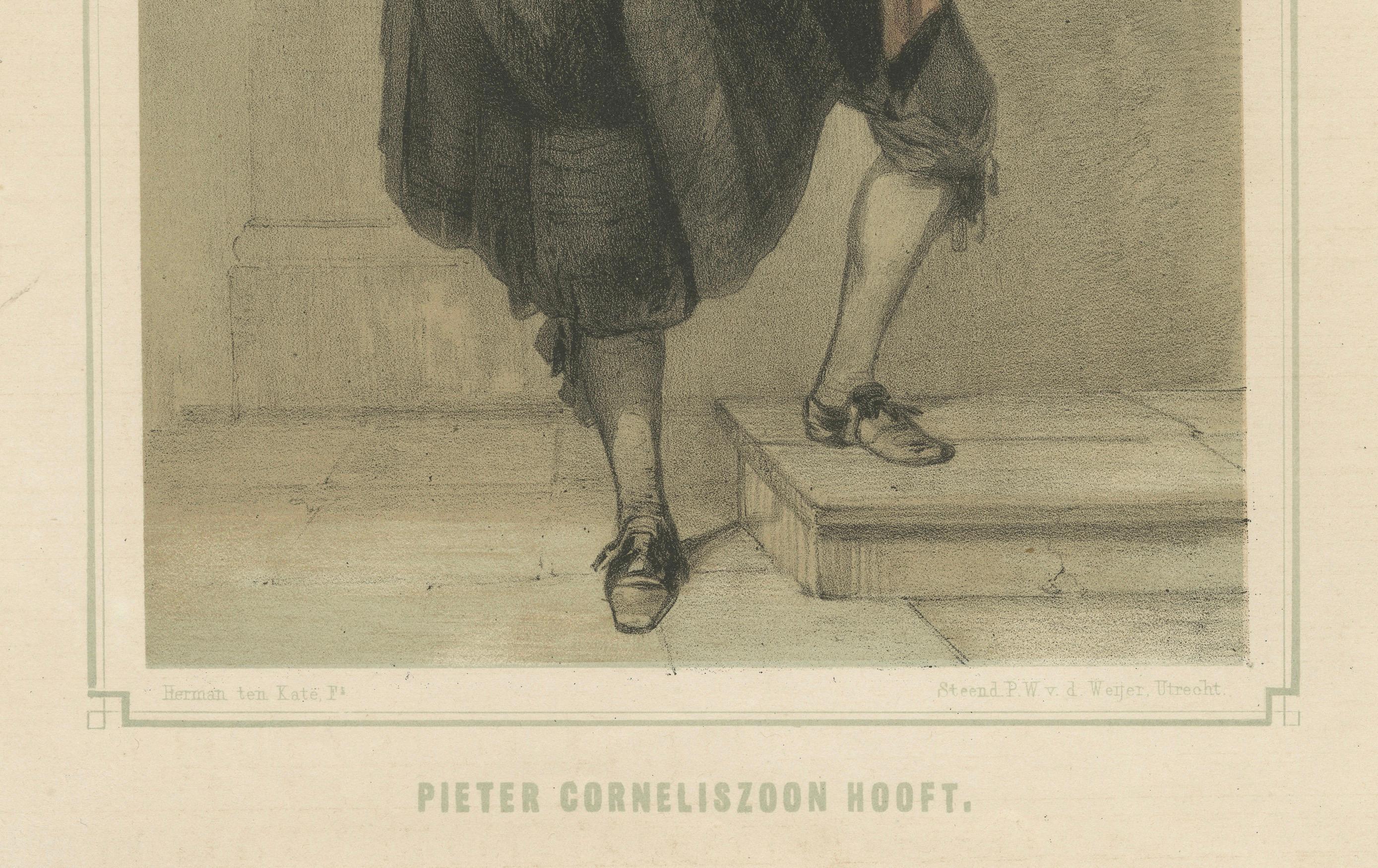 Pieter Corneliszoon Hooft - Niederländischer Dichter des Goldenen Zeitalters, Lithographie aus dem 19. im Zustand „Gut“ im Angebot in Langweer, NL