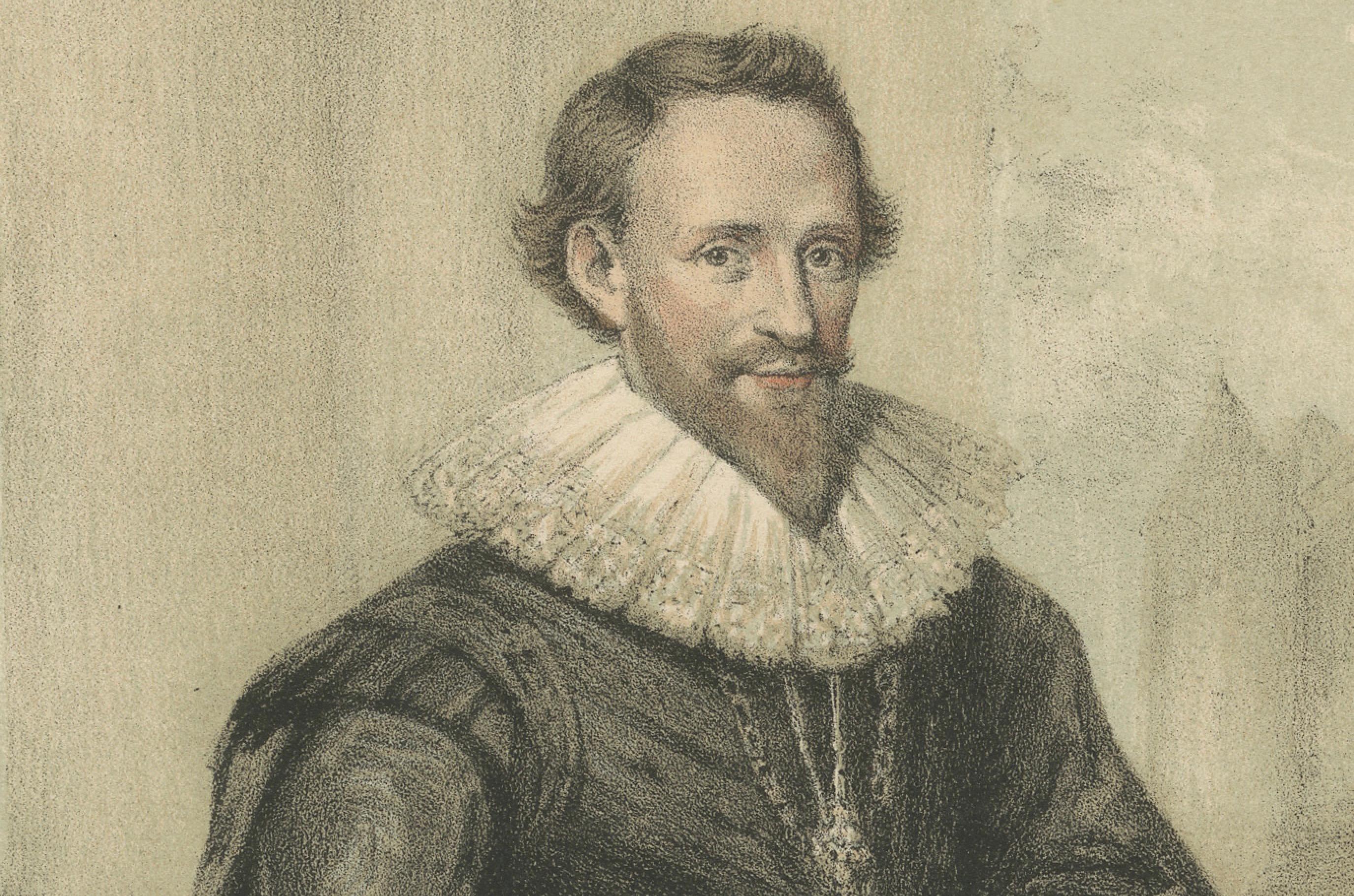 Pieter Corneliszoon Hooft - Niederländischer Dichter des Goldenen Zeitalters, Lithographie aus dem 19. (Mittleres 19. Jahrhundert) im Angebot