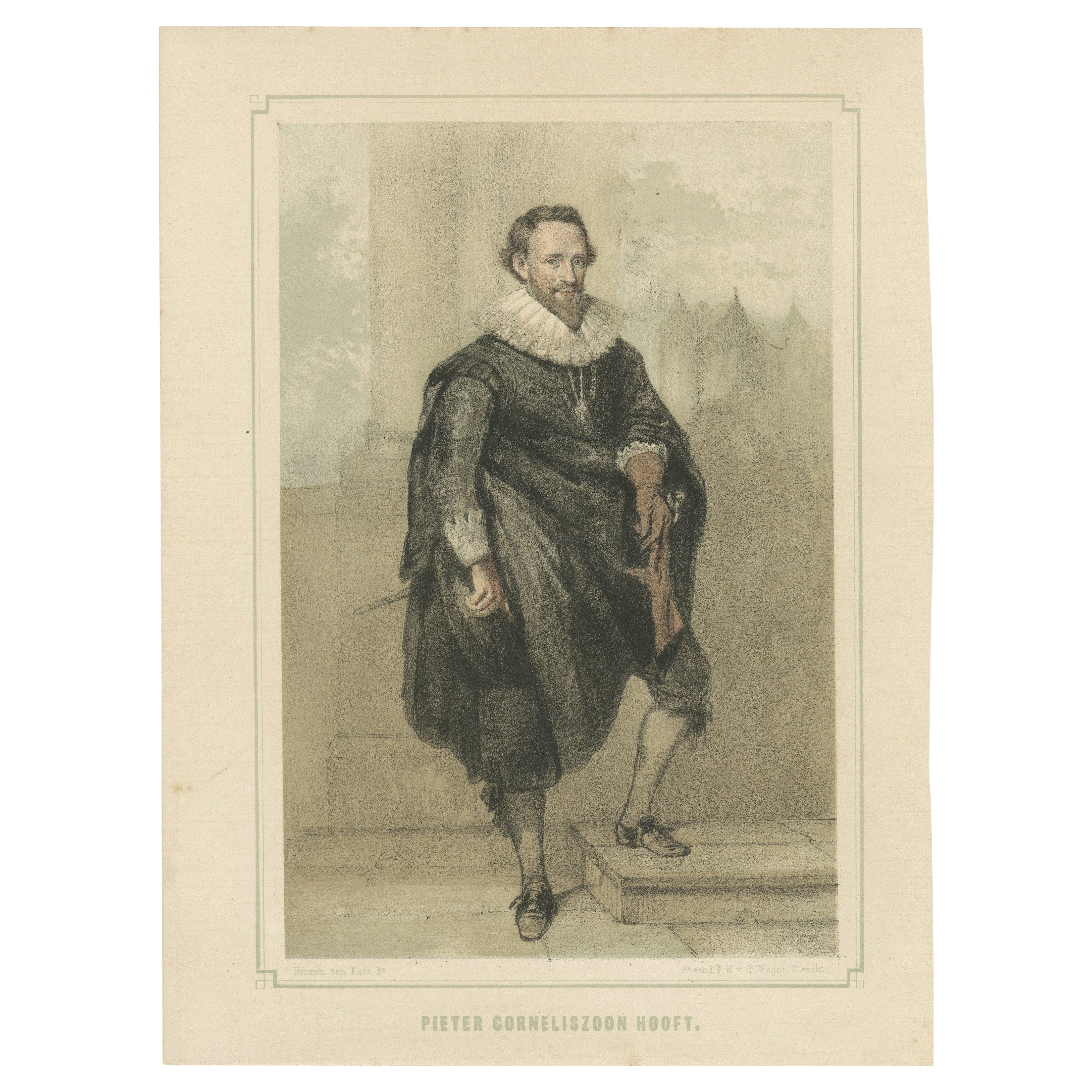 Pieter Corneliszoon Hooft – Dutch Golden Age Poet, 19th-Century Lithograph