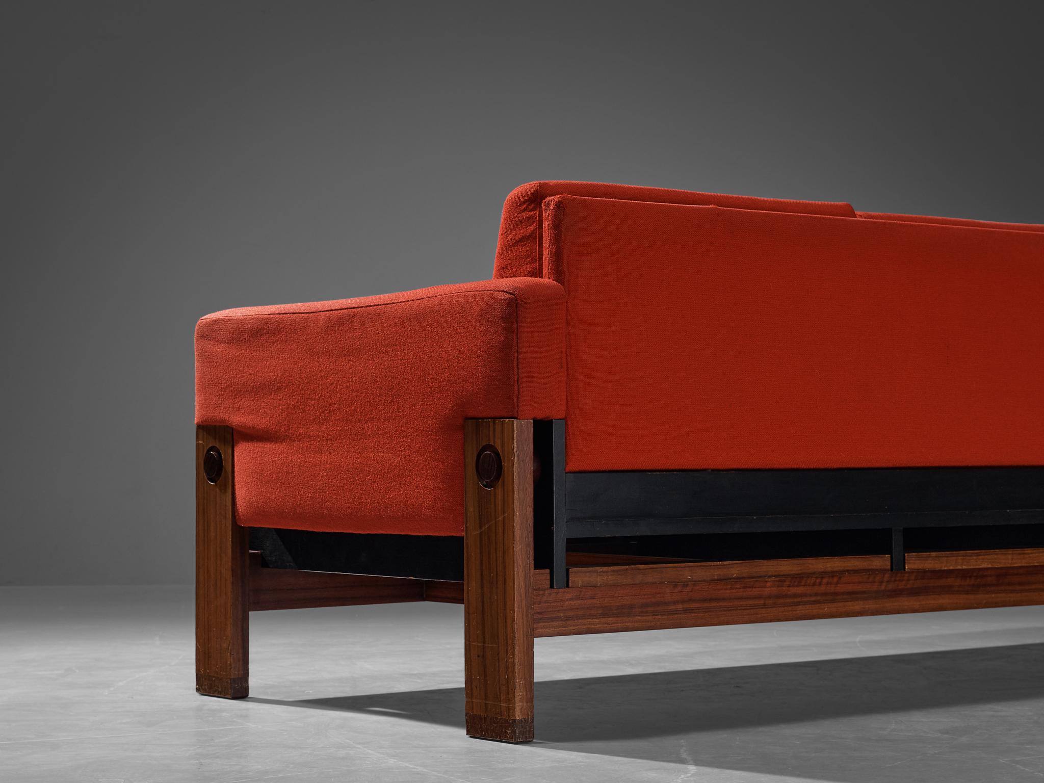 Belgian Pieter De Bruyne Four Seat Sofa in Wool and Padouk  For Sale