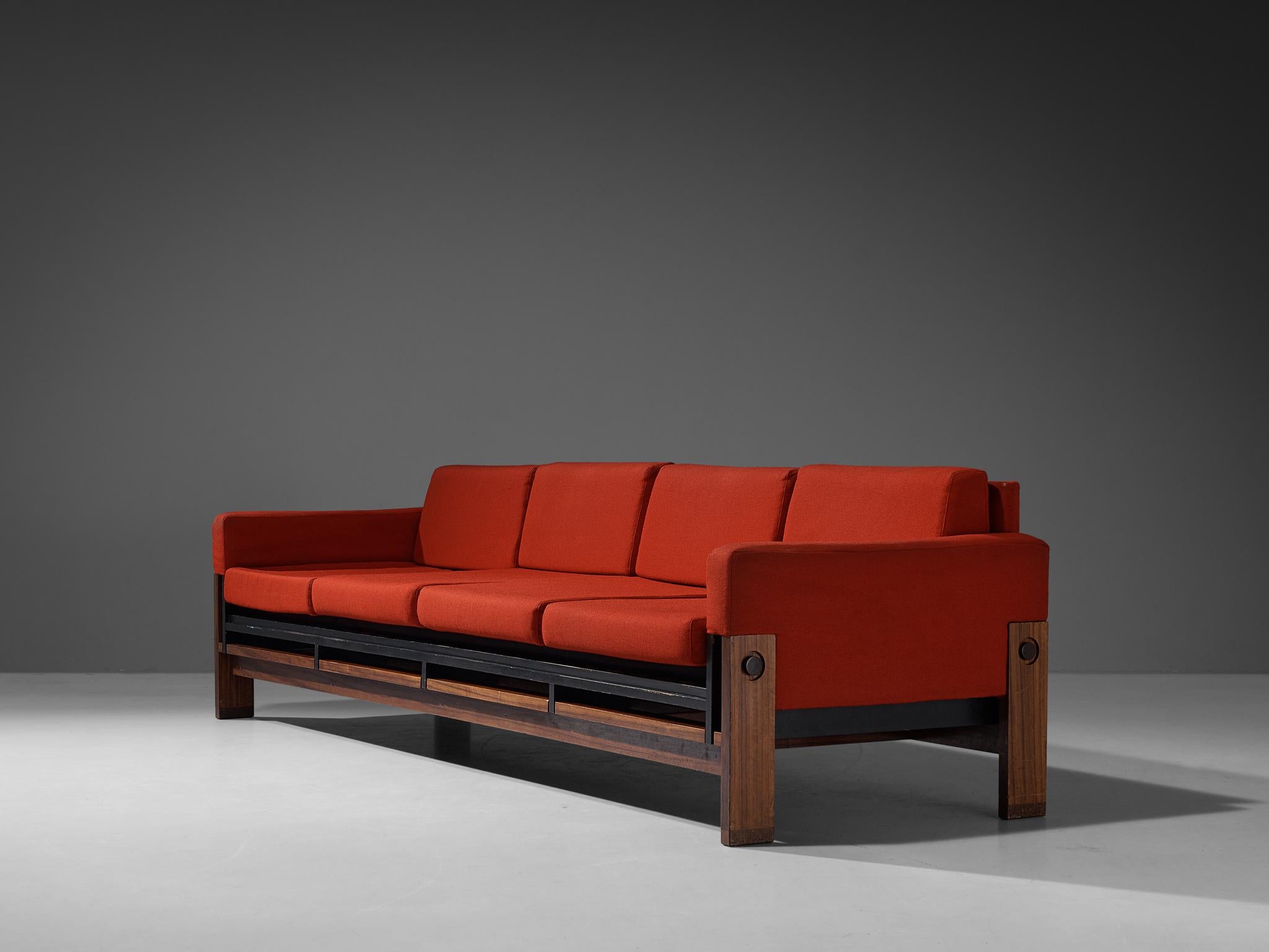 Pieter De Bruyne Four Seat Sofa in Wool and Padouk In Good Condition In Waalwijk, NL