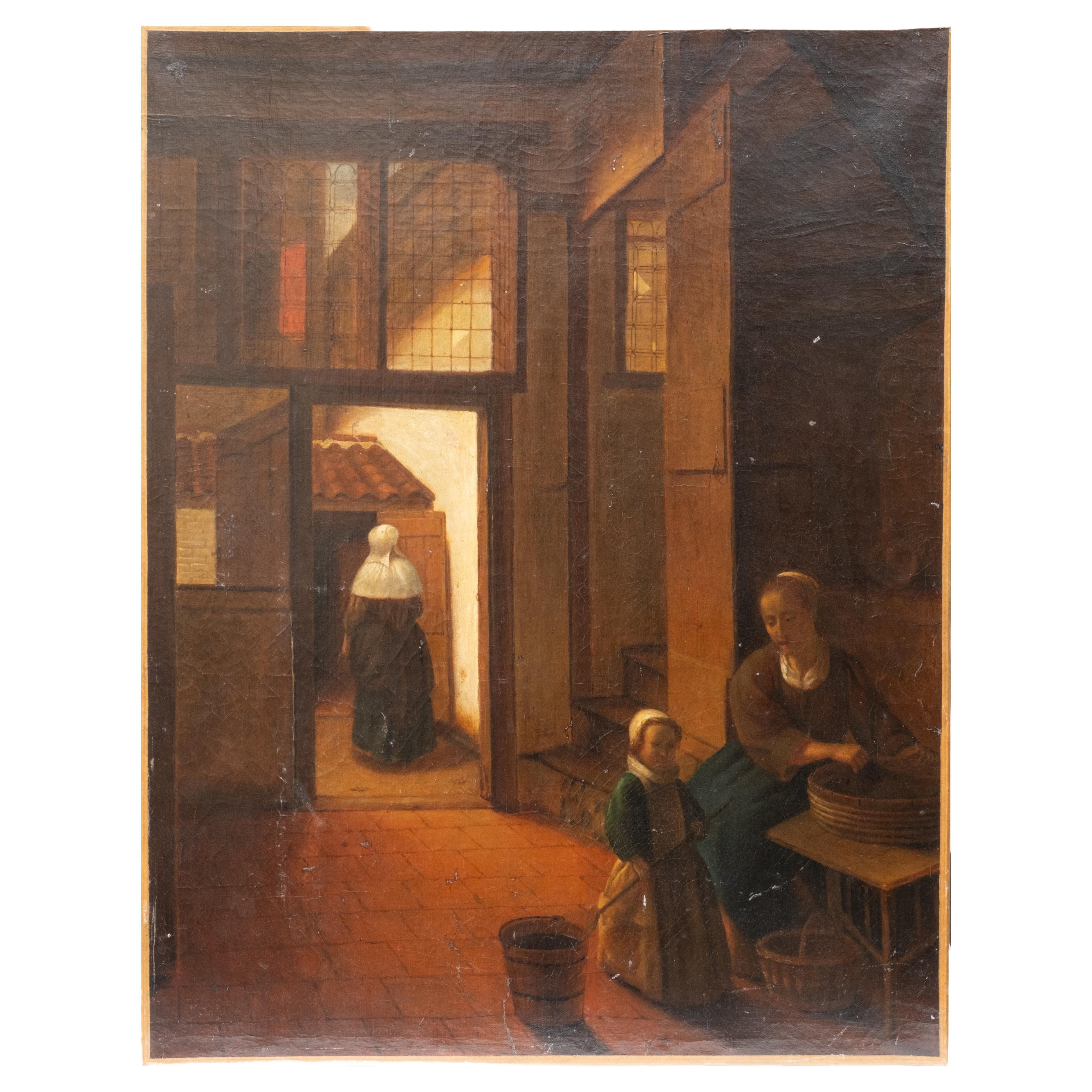 Pieter de Hooch, zugeschrieben. Masterly Antique Dutch Oil on Canvas Gemälde 