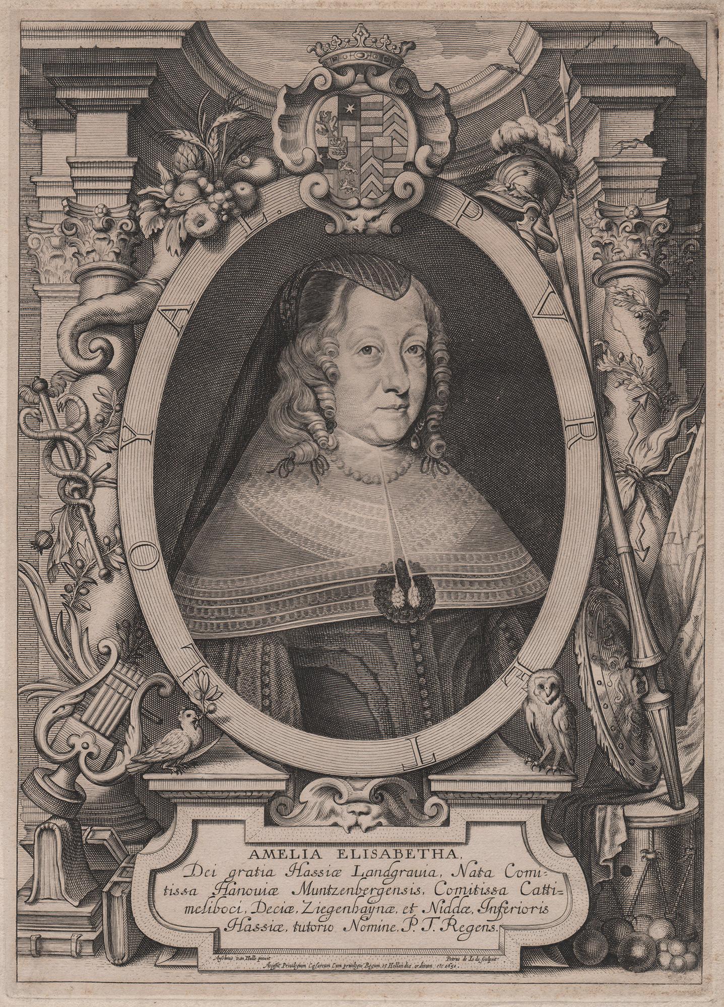 Pieter de Jode II after Anselmus Van Hulle Portrait Print – Amelia Elisabetha, Mitte 17. Jahrhundert, flämischer Porträtstich, 1651