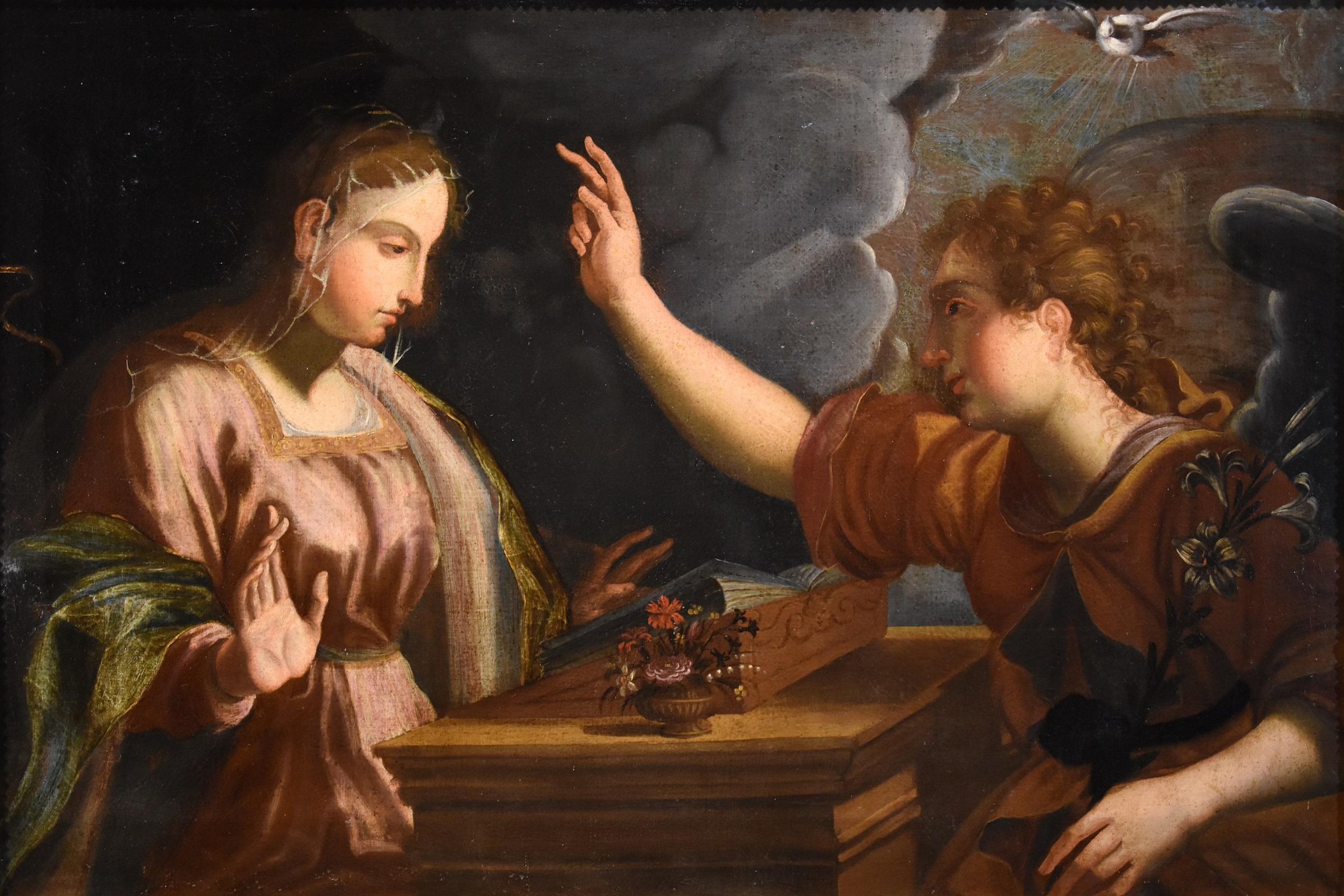 Annunciation De Witte Paint Oil on canvas Old master 17th Century Flemish Art  - Painting by Pieter de Witte, also known as Peter Candid (Bruges, 1548 - Munich, 1628)