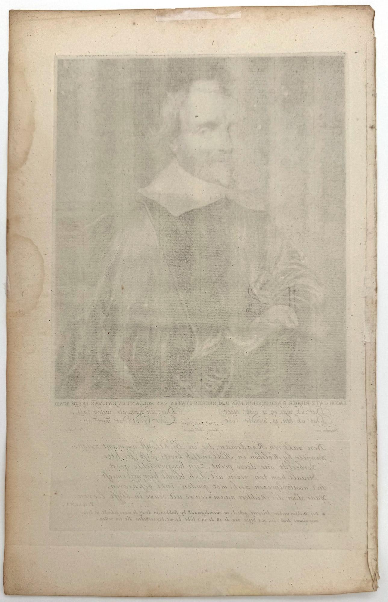 Ritratto di Jacob Cats, poeta - incisione di Michiel Nöel Natalis - Print di Pieter Dubordieu