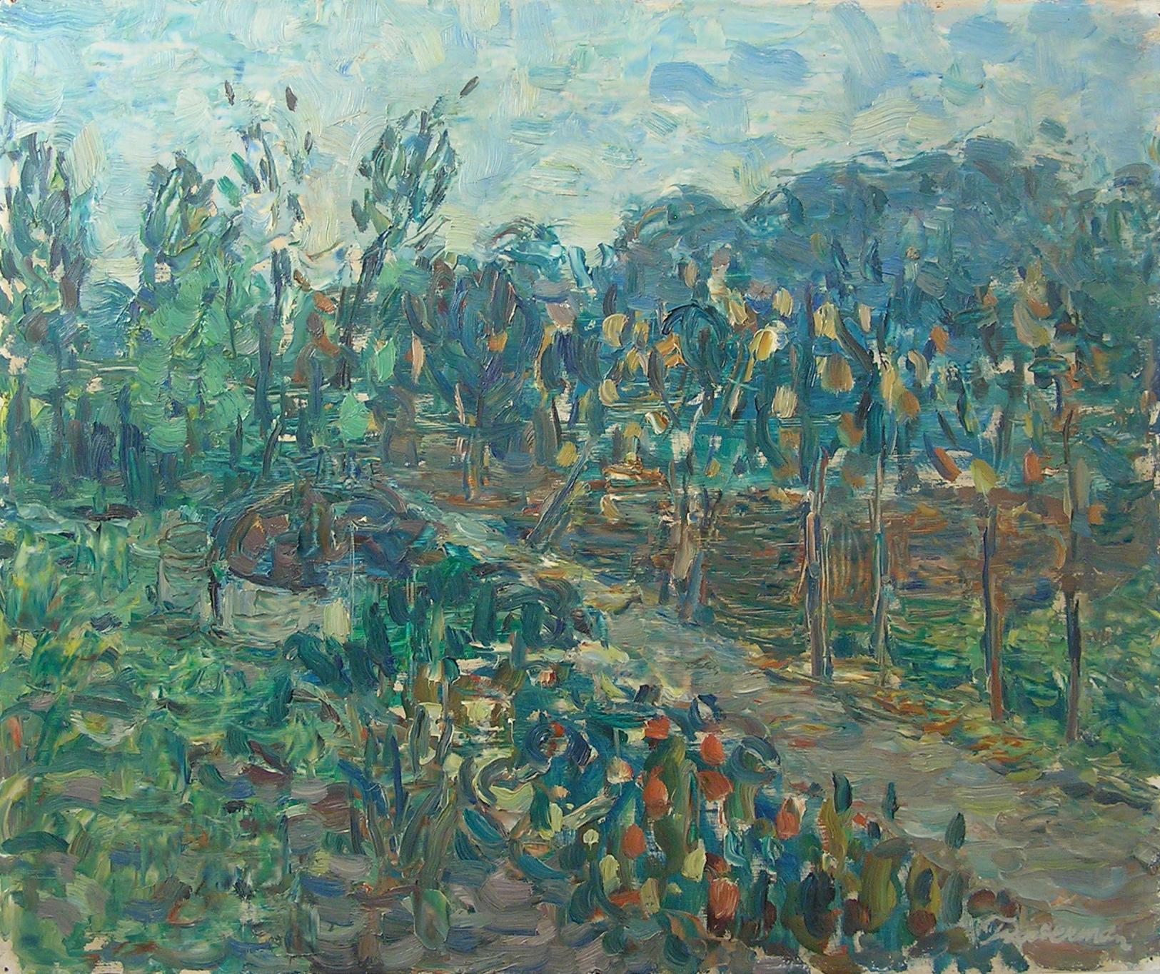 Pieter Fraterman - Orchard - Peinture à l'huile néerlandaise post-impressionniste, vers 1950 en vente 1