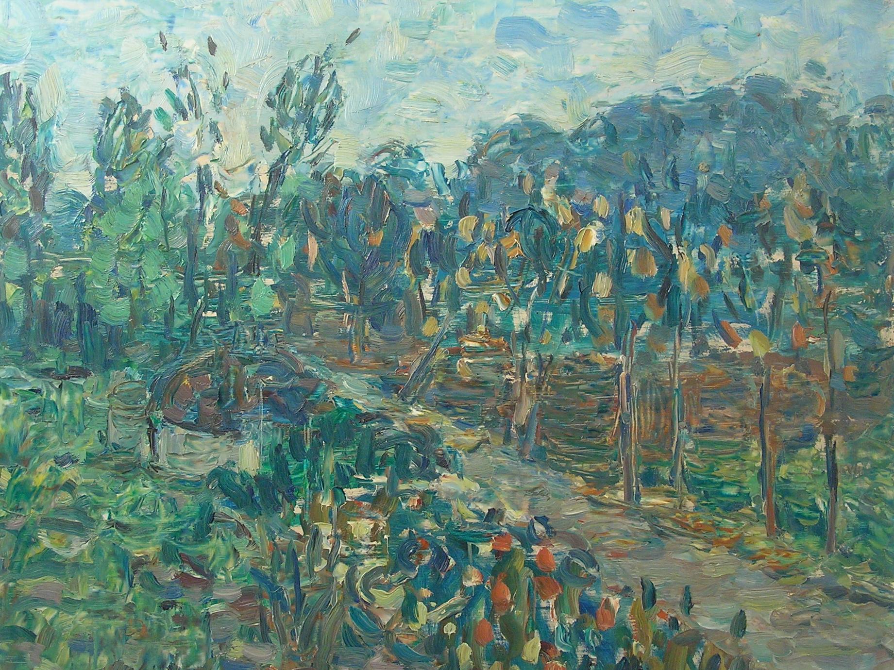 Pieter Fraterman - Orchard - Peinture à l'huile néerlandaise post-impressionniste, vers 1950 en vente 4